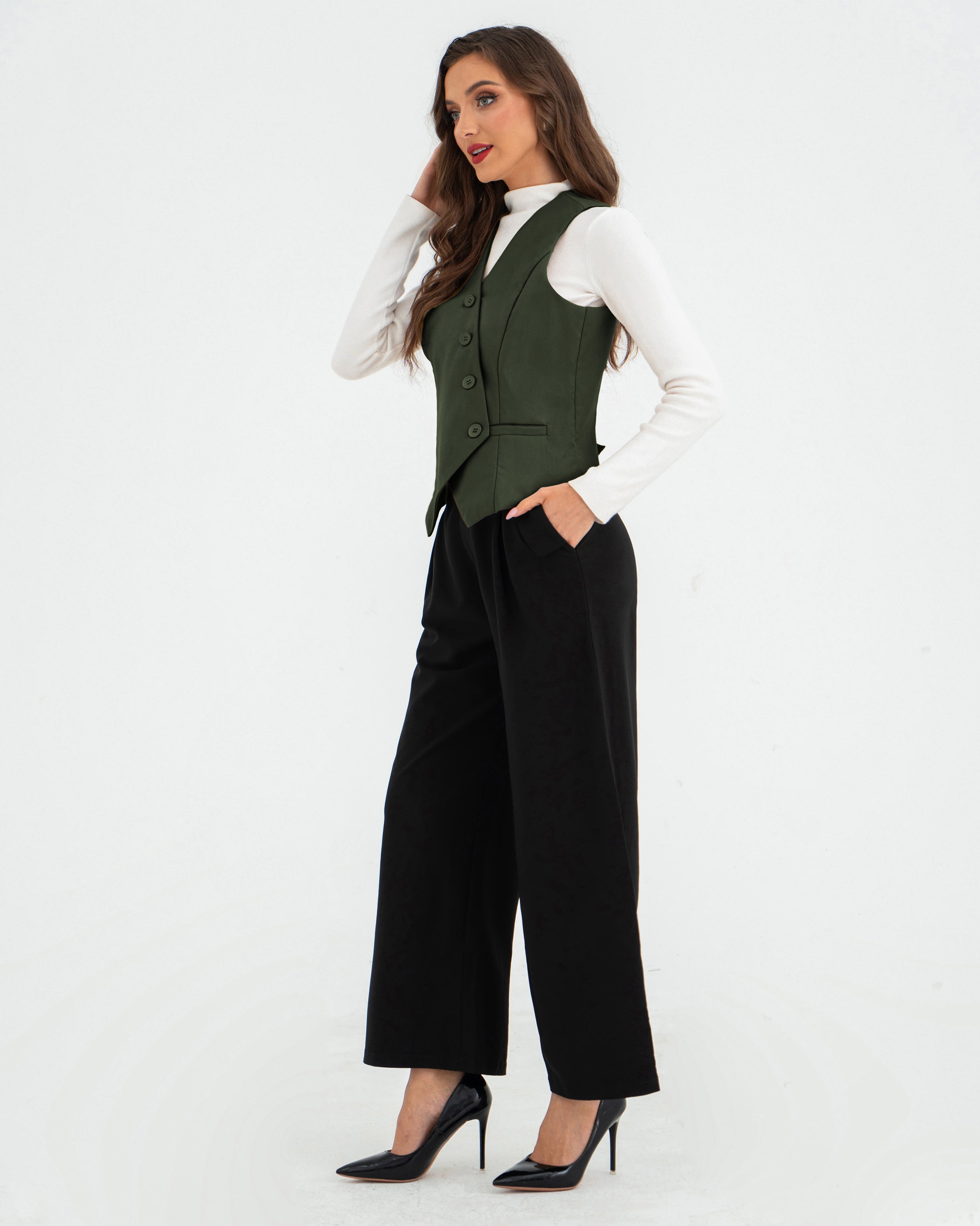 belle poque Vintage Oblique Placket Vest Coat V-Neck Handkerchief Hem Waistcoat