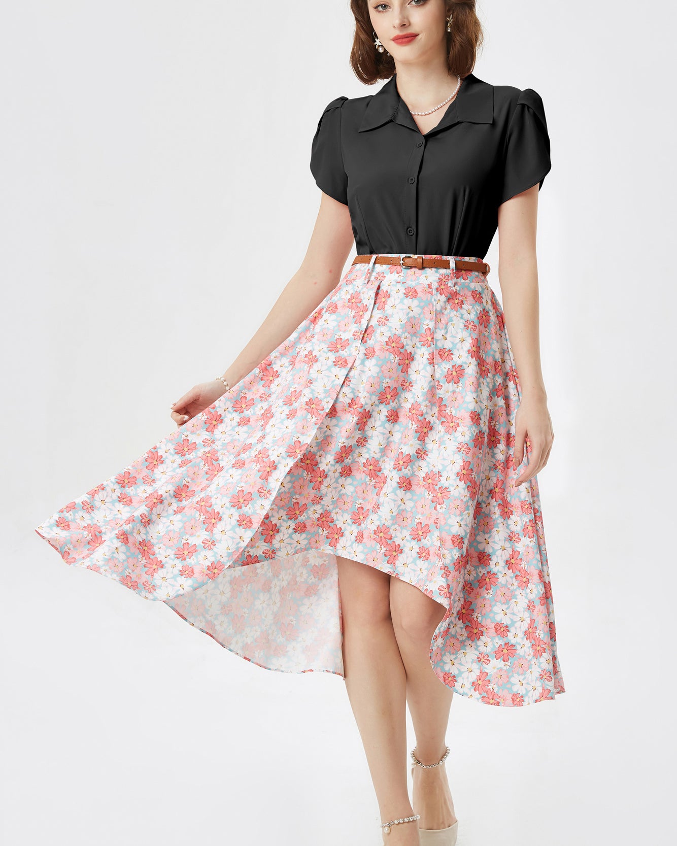 belle poque Business Casual Shirts Tops Summer Button Blouse for Women