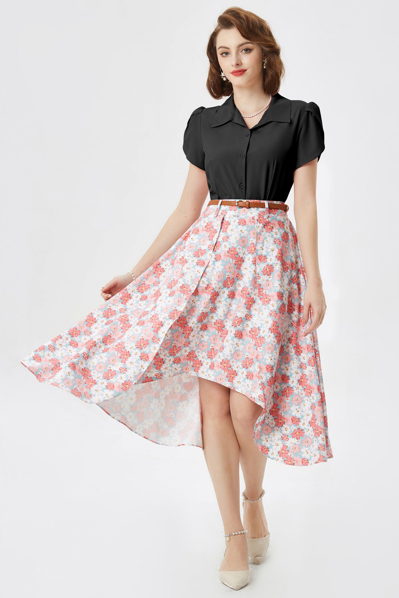 belle poque Business Casual Shirts Tops Summer Button Blouse for Women