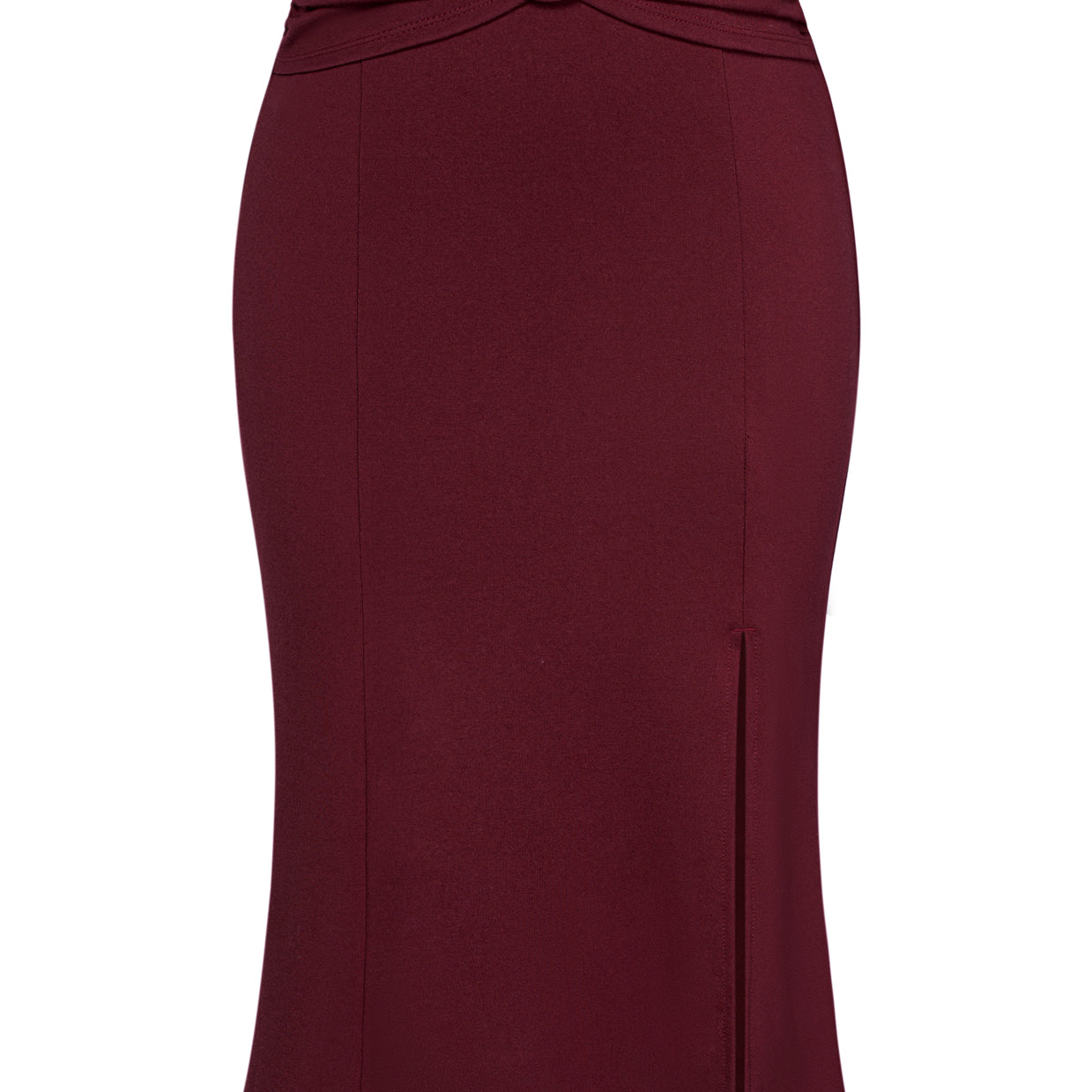 belle poque BP Women Vintage Front Slit Skirt Elastic Waist Mermaid Hem Bodycon Skirt Red