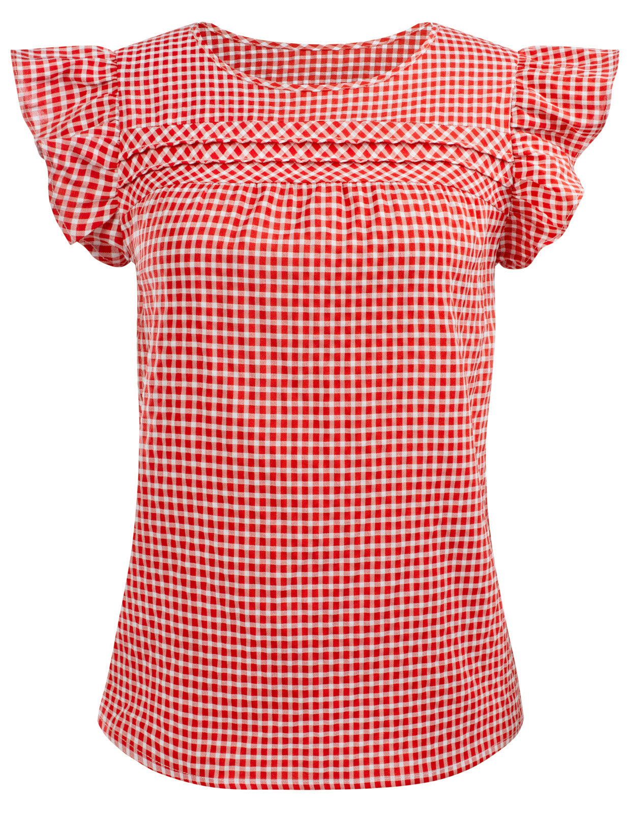 belle poque BP Women Vintage Plaided Tops Flutter Sleeve Crew Neck Keyhole Back Tops