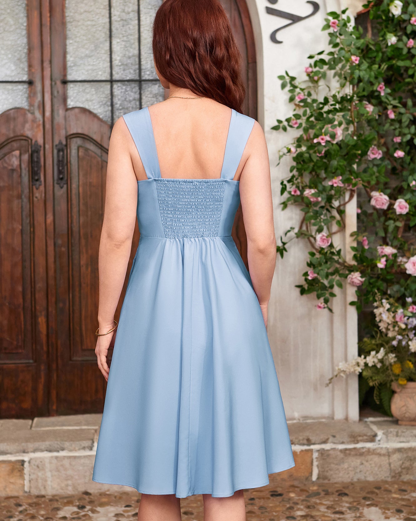 belle poque Sundress for Women A Line Midi Dress Summer Cocktail Tea Party Dress with Pockets