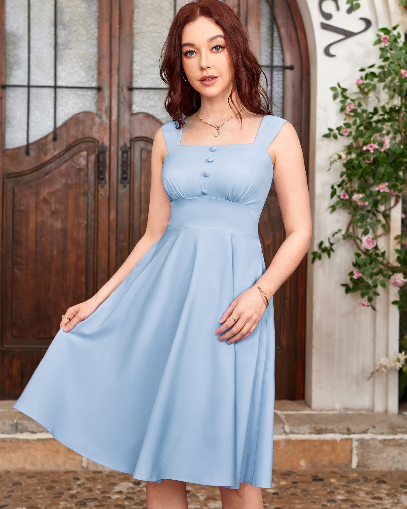 belle poque Sundress for Women A Line Midi Dress Summer Cocktail Tea Party Dress with Pockets