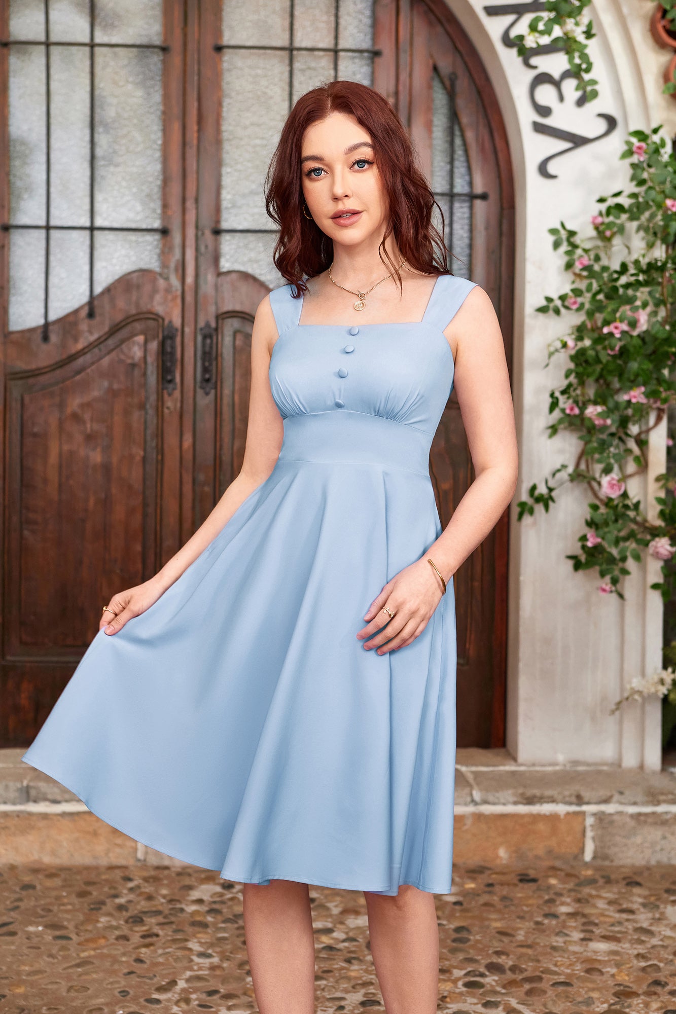 belle poque Sundress for Women A Line Midi Dress Cocktail Tea Party Dress with Pockets