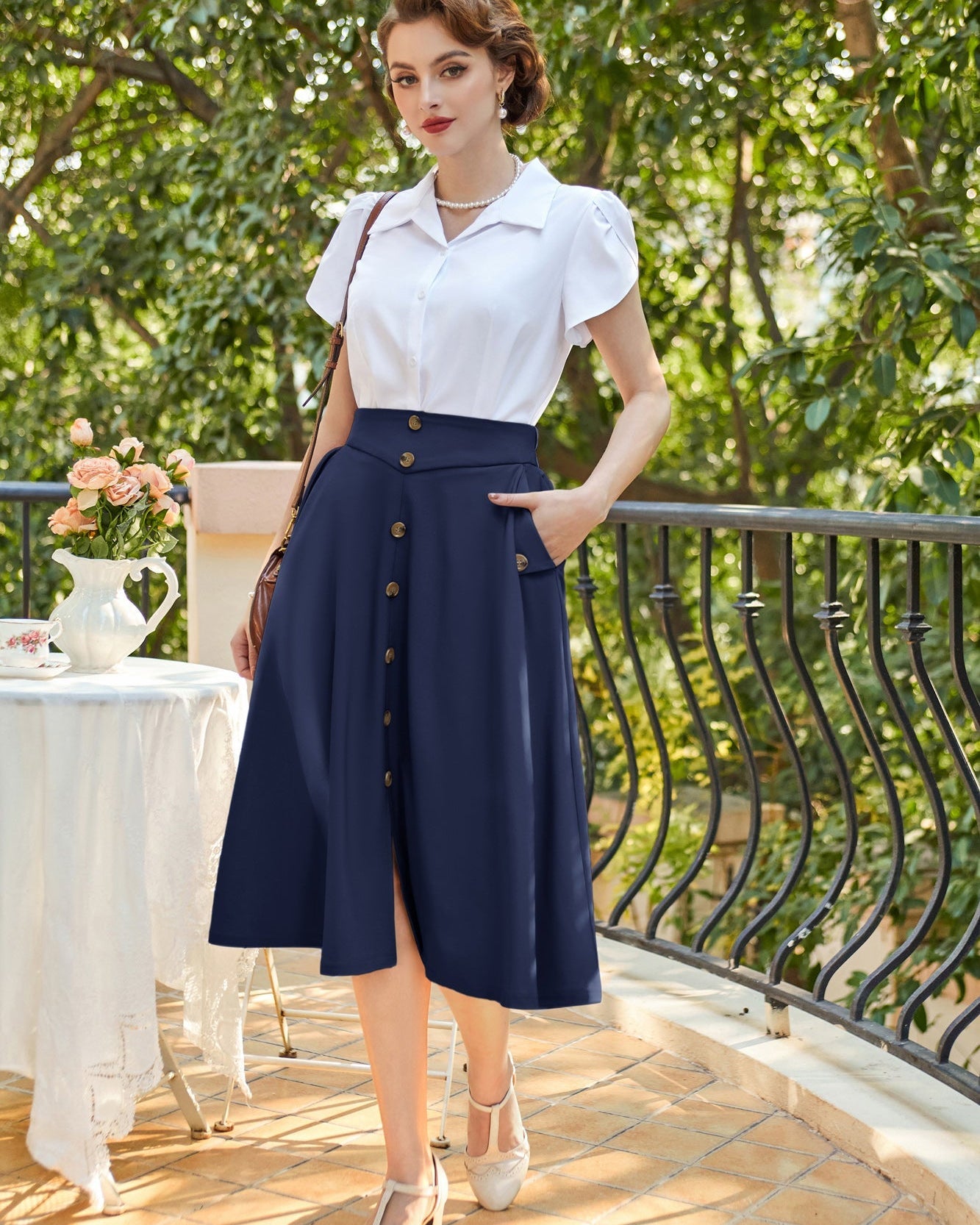 belle poque Vintage A-Line Skirt Midi Skirt Casual Skirt High Waisted Midi Party Skirt Basic A-Line Skirt