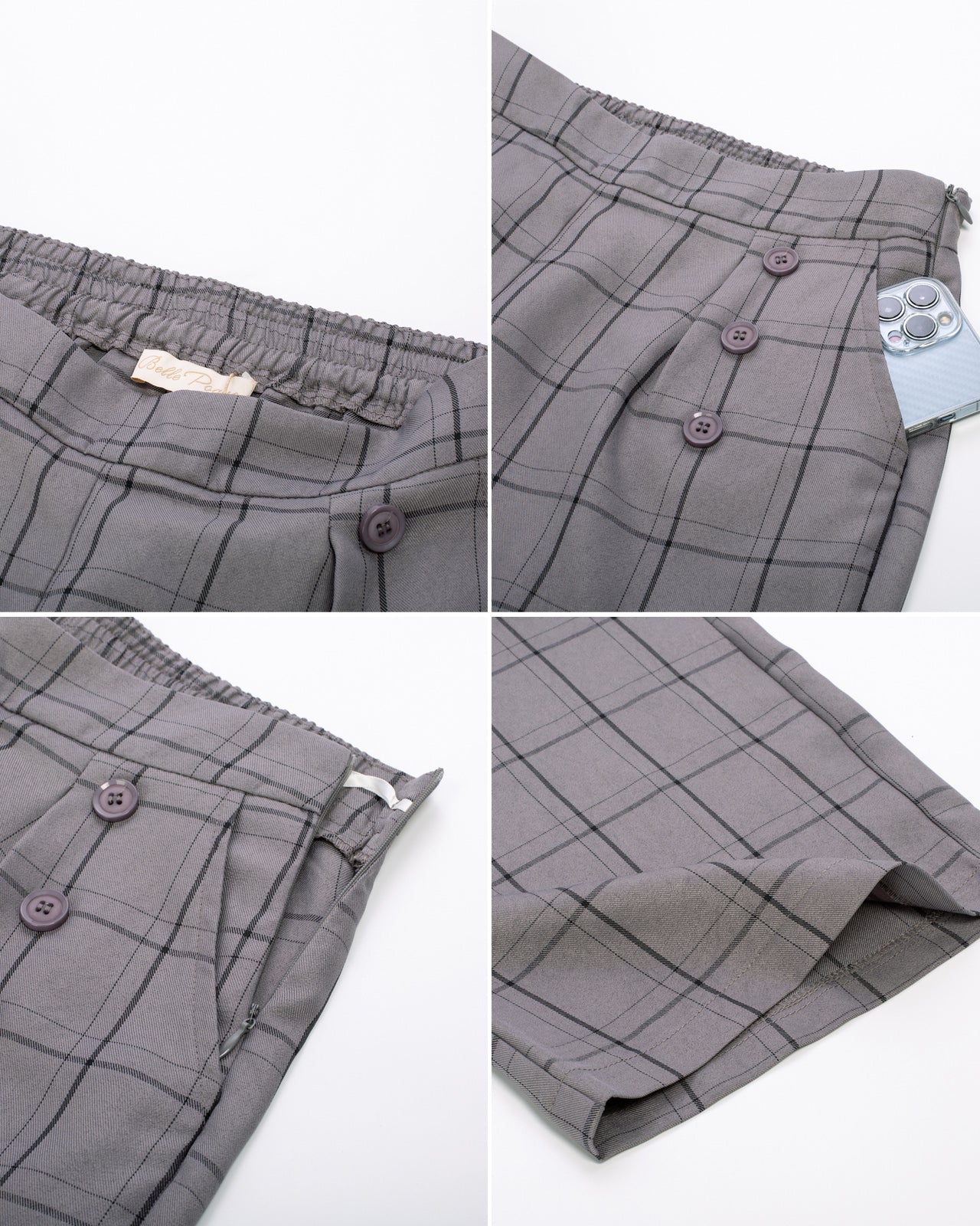 belle poque High Waisted Wide Leg Pants Button Decorated Casual Stretchy Trousers with Pockets