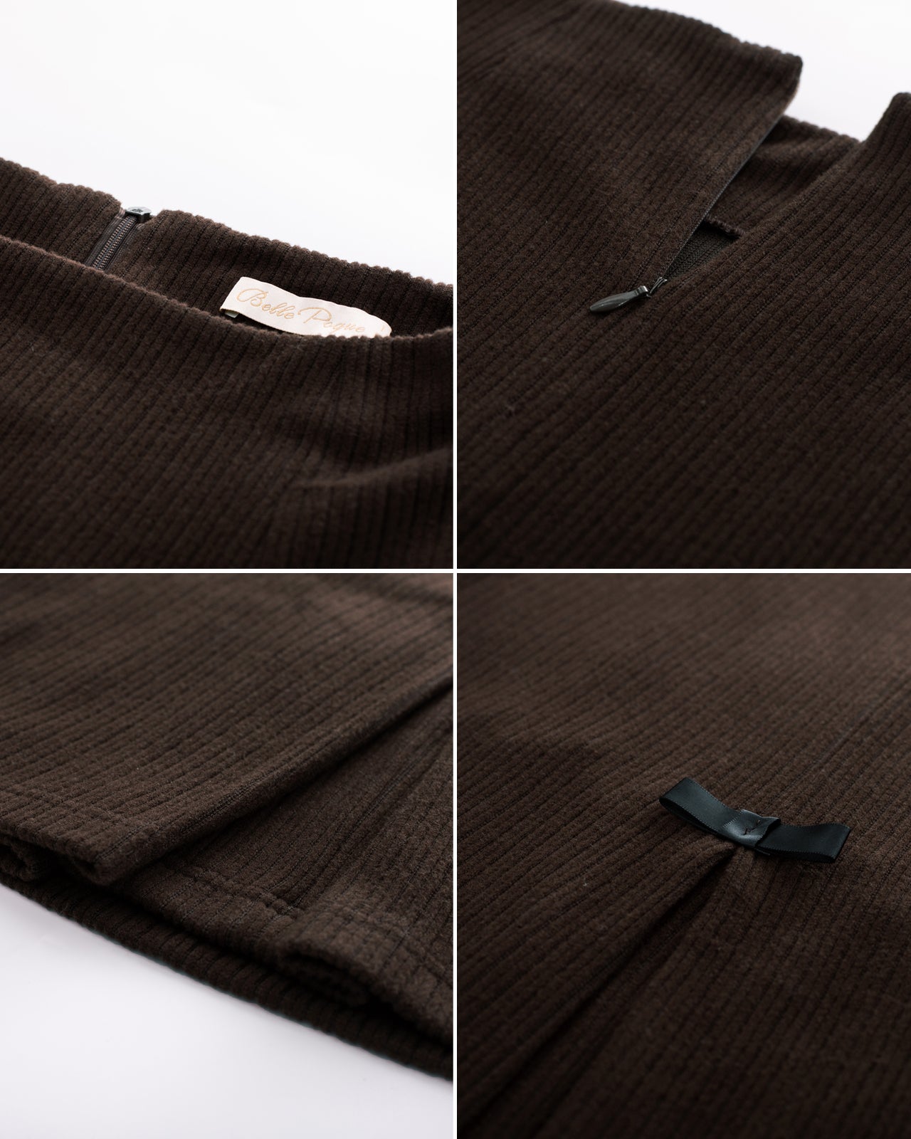 belle poque Vintage Corduroy Skirt High Waist Below Knee Bodycon Skirt