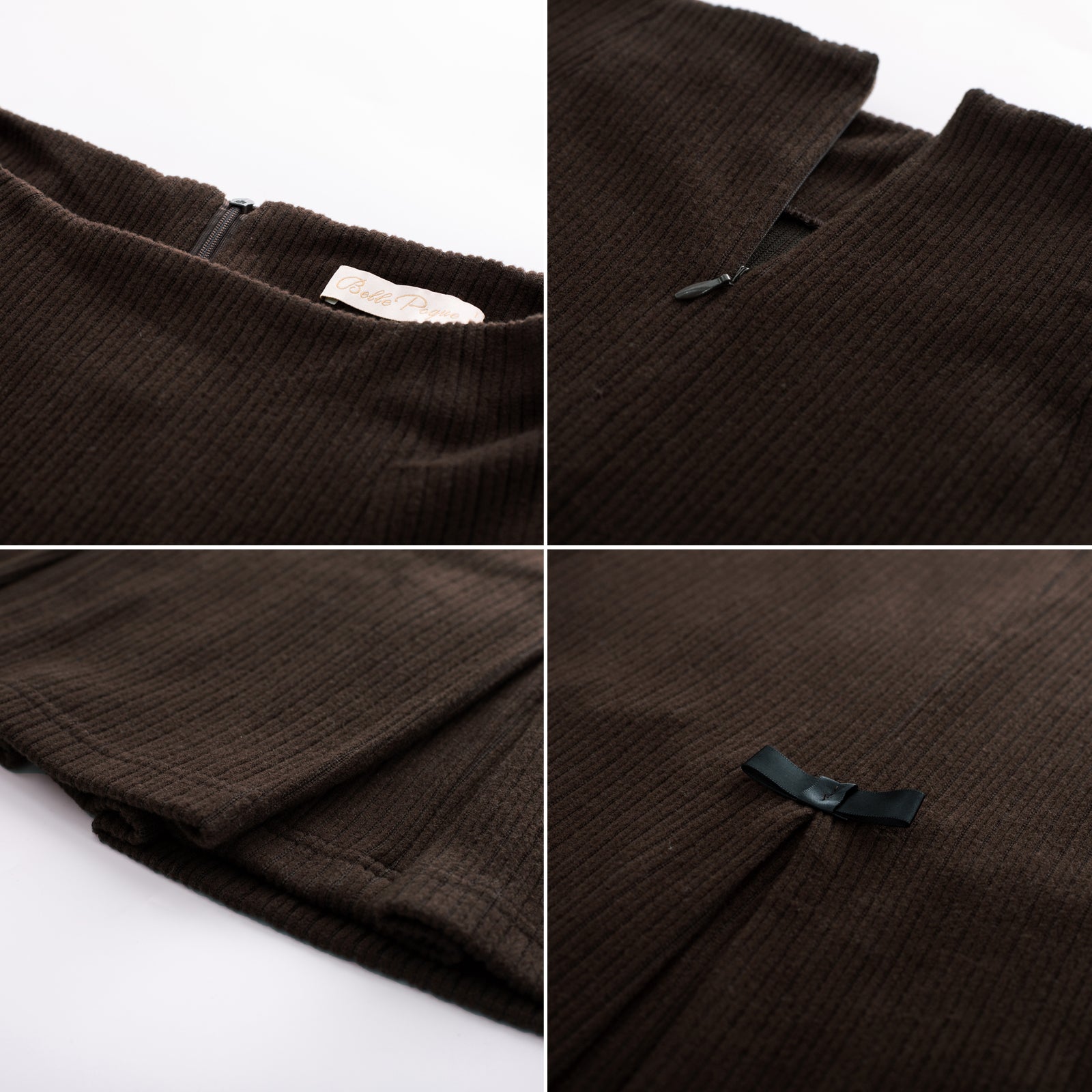 belle poque Vintage Corduroy Skirt High Waist Below Knee Bodycon Skirt