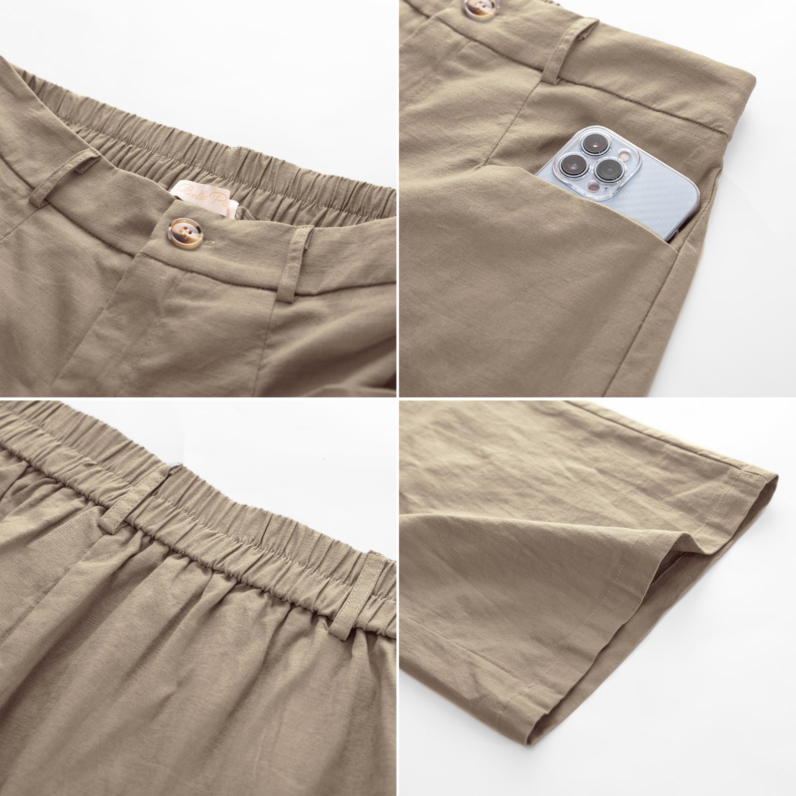 belle poque Casual Capris Summer High Wiasted Wide Leg Capris with Pockets & Belt