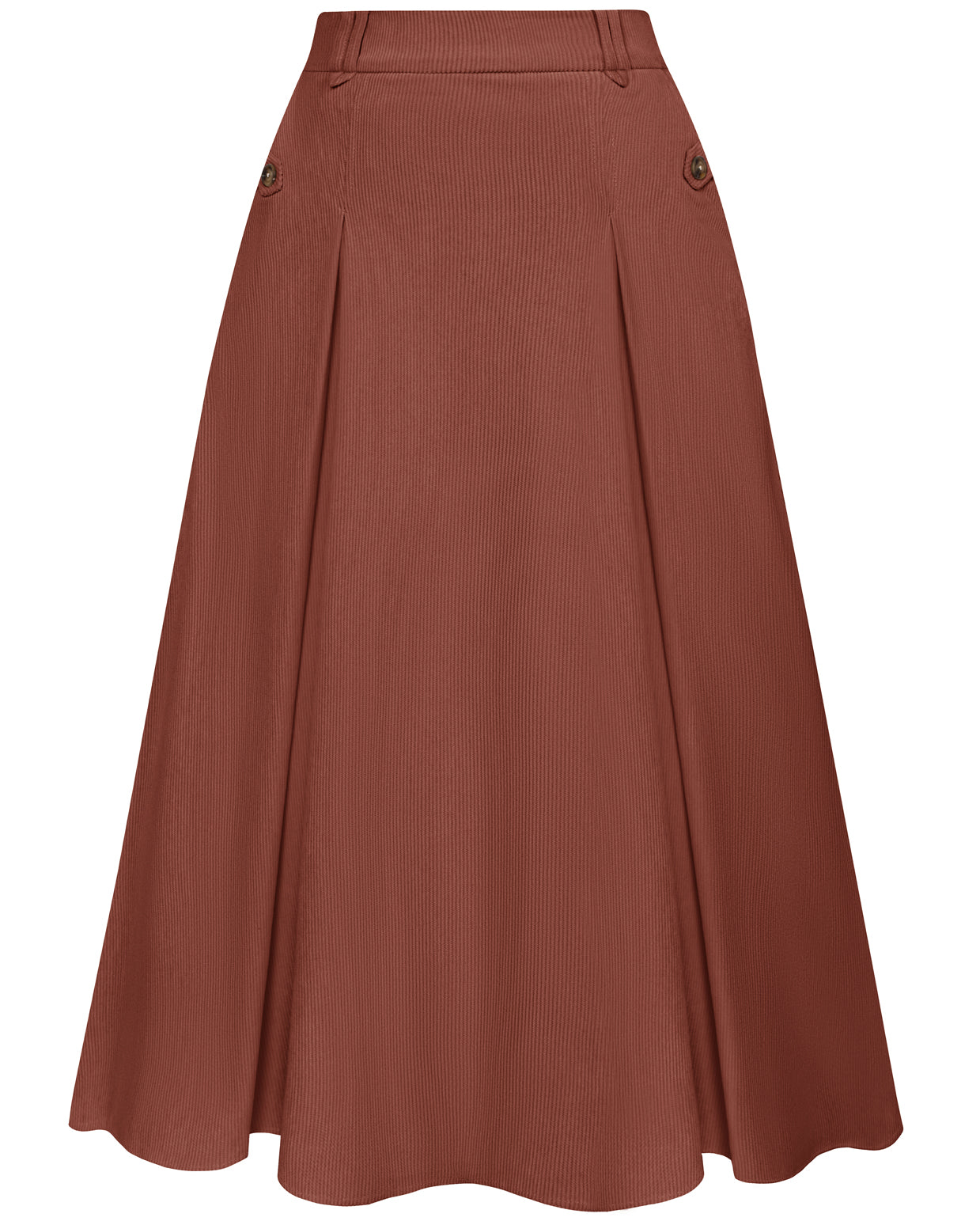 belle poque Vintage Swing Skirt Elastic Waist Flared A-Line Mid-Calf Skirt Chestnut