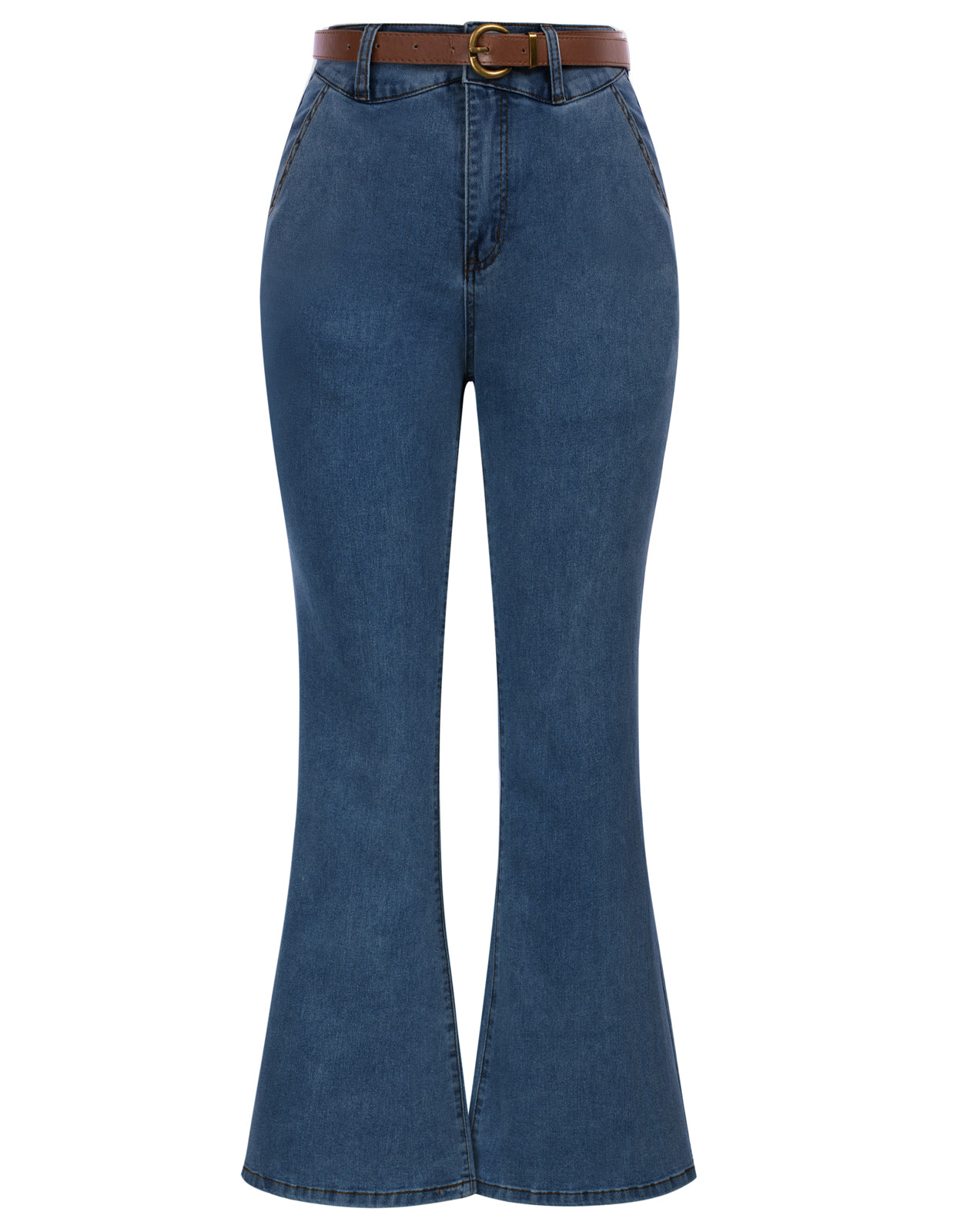 belle poque Seckill Offer⌛Vintage High Waisted Flare Jeans with Belt Bootcut Stretchy Denim Pants Dark Blue