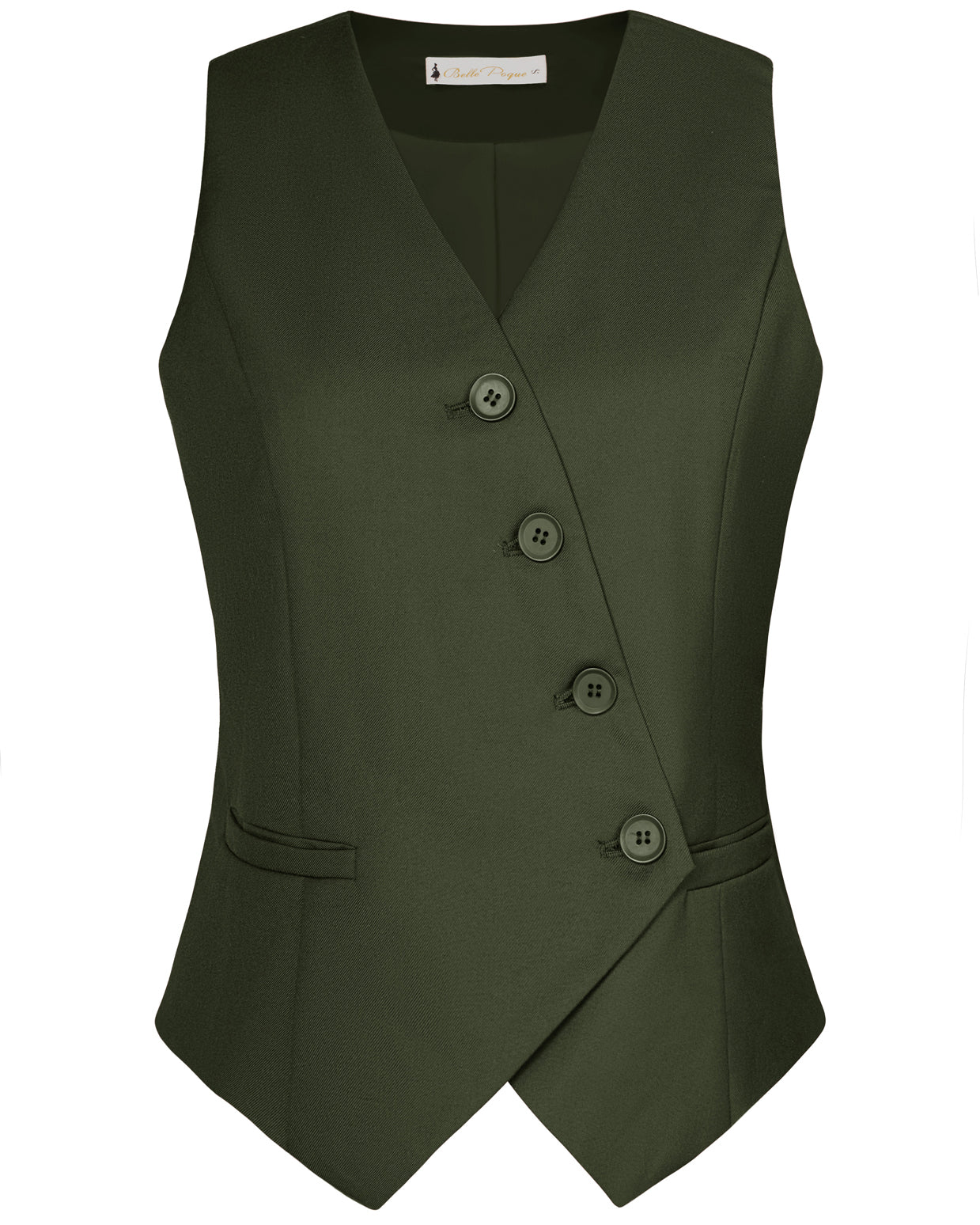 belle poque Vintage Oblique Placket Vest Coat V-Neck Handkerchief Hem Waistcoat Green