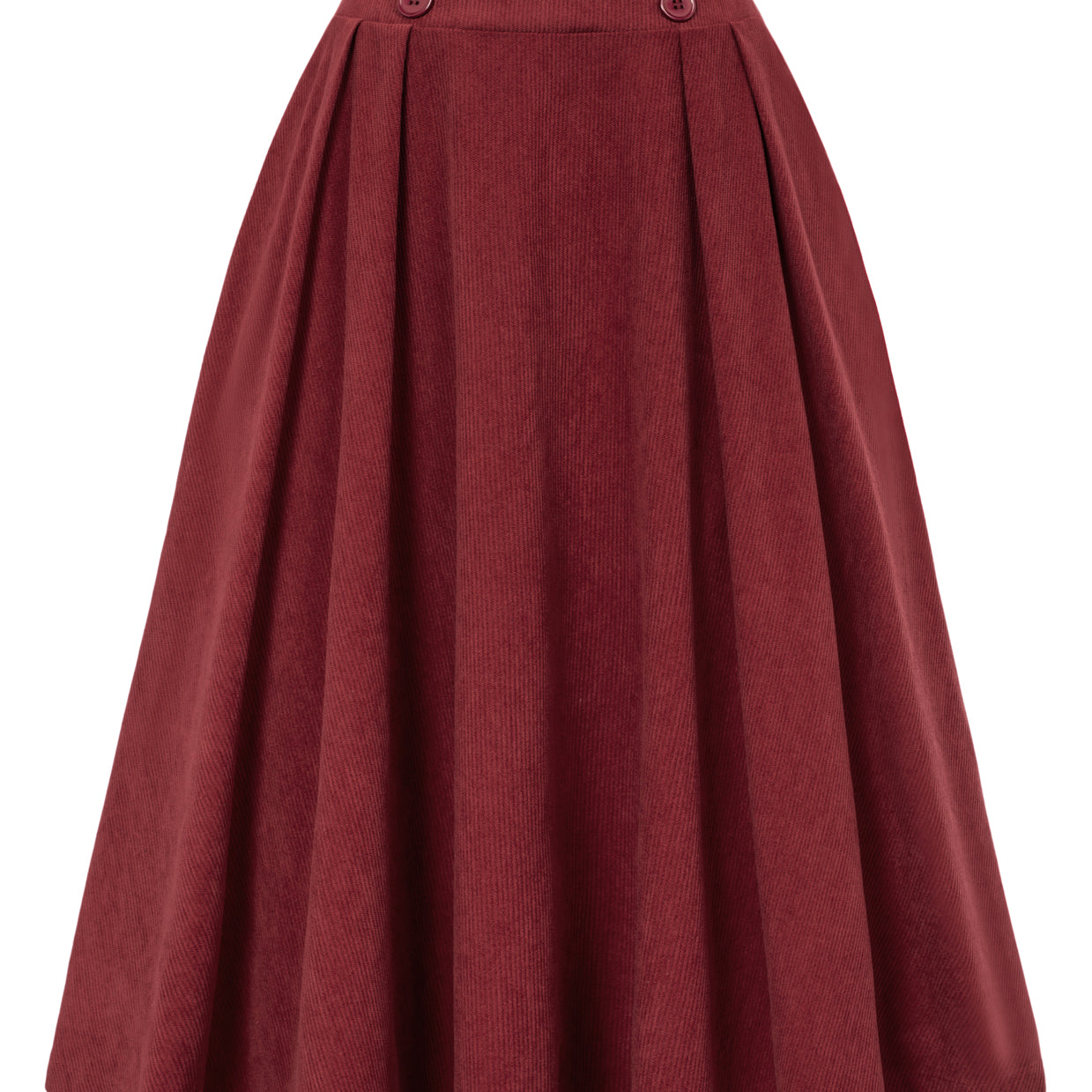 belle poque Vintage Corduroy Skirt Elastic High Waist Buttons Decorated Swing Skirt with Pockets Wine