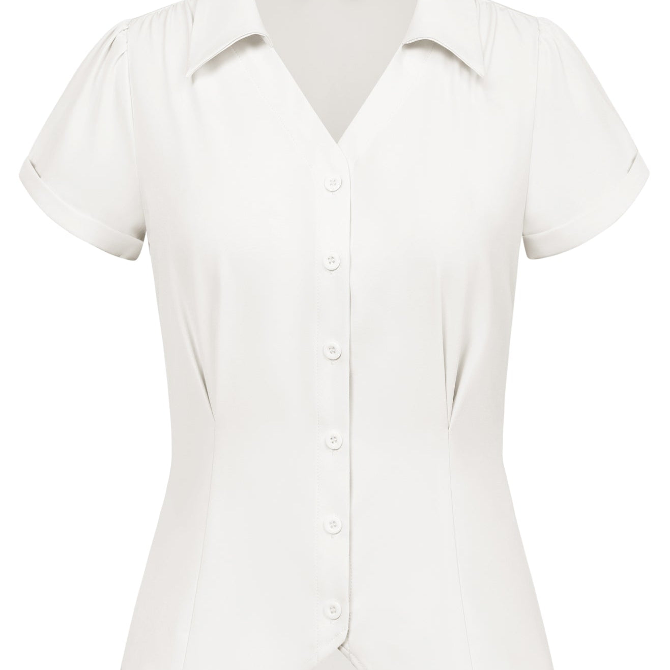 belle poque Short Sleeve Button Down Polka Dot Patterns Shirts Vintage Shirts Business Blouse Tops Ivory