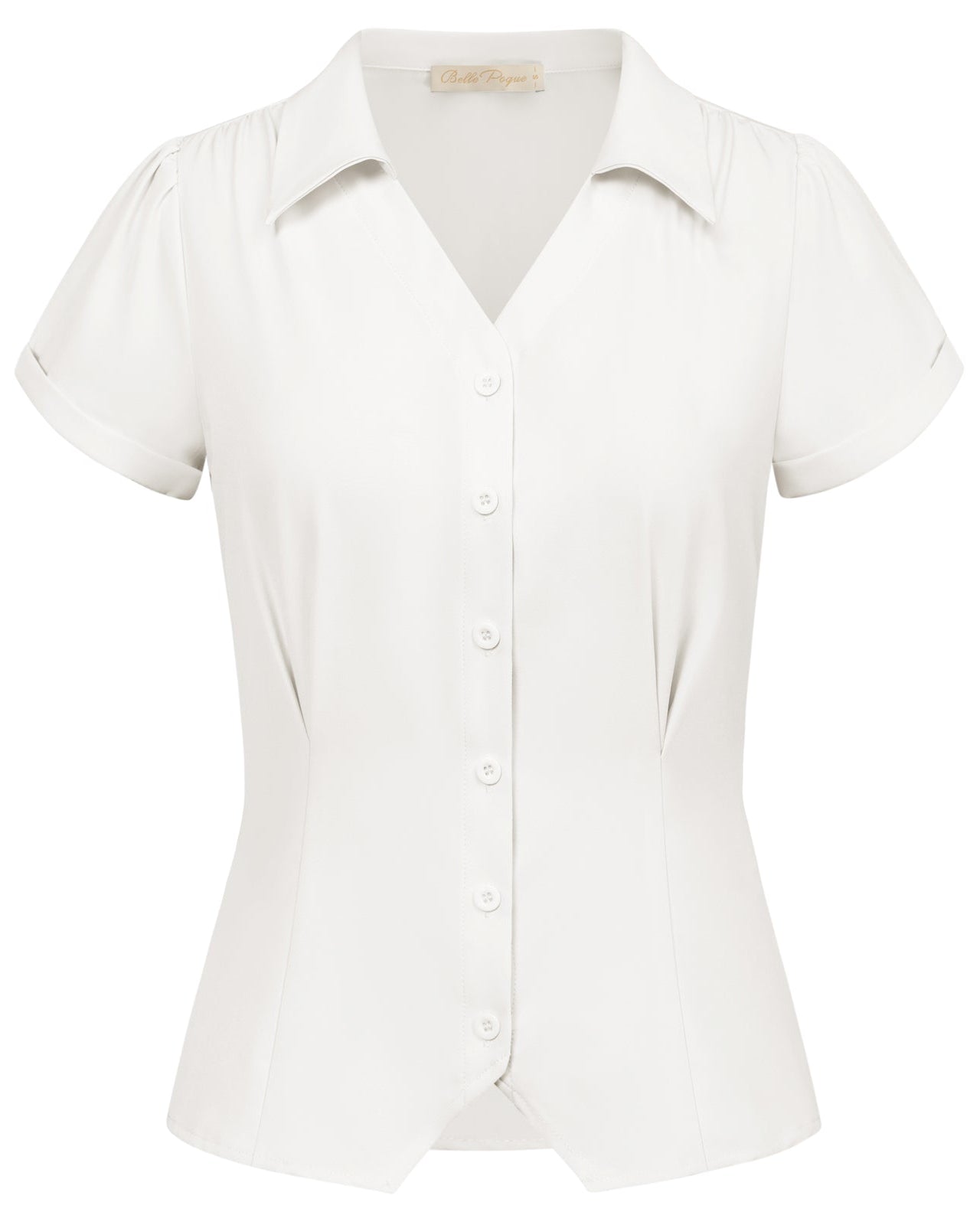 belle poque Short Sleeve Button Down Polka Dot Patterns Shirts Vintage Shirts Business Blouse Tops Ivory