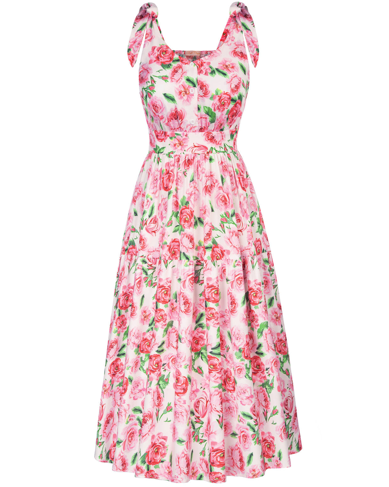 belle poque Sunflower Printed Tiered Midi Dress Sleeveless V-Neck Defined Waist A-Line Dress