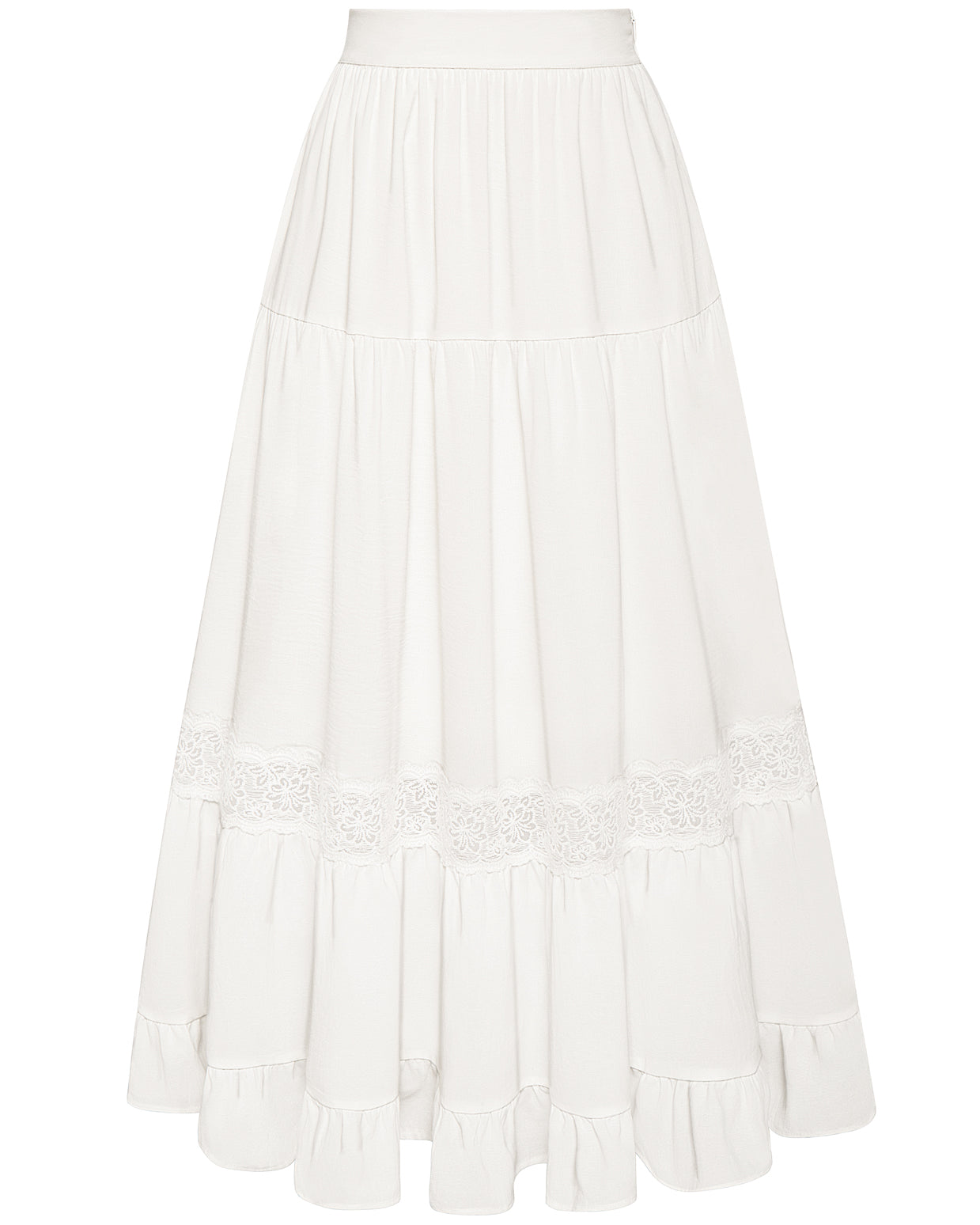 belle poque Women's Midi Skirt Boho Flowy Aline Ruffle Lace Tiered Skirt with Pockets 2025 apricot