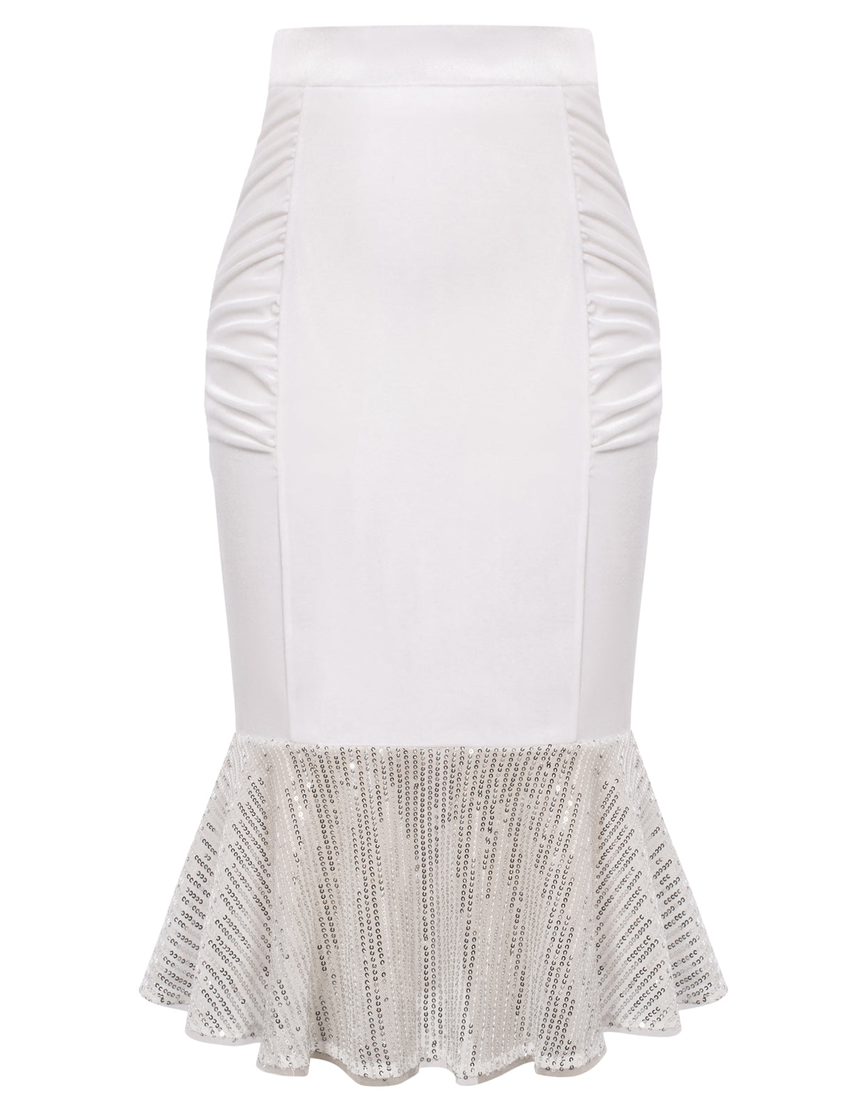 belle poque Seckill Offer⌛Vintage Sequined Mermaid Skirt High Waist Ruched Bodycon Skirt White