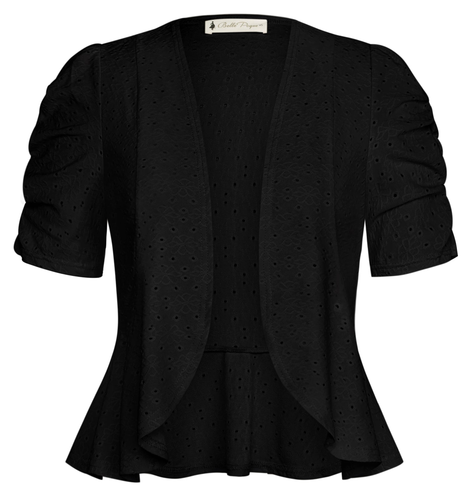belle poque Spring 2026 Women's Short Sleeve Bolero Shrug Lightweight Cardigan Black