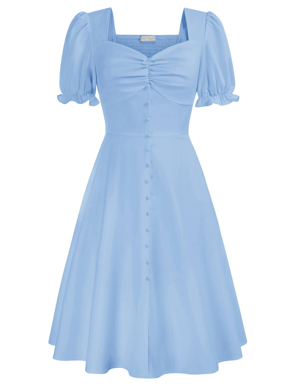 belle poque Vintage Buttons Decorated Dress Short Sleeve Square V-Neck A-Line Dress