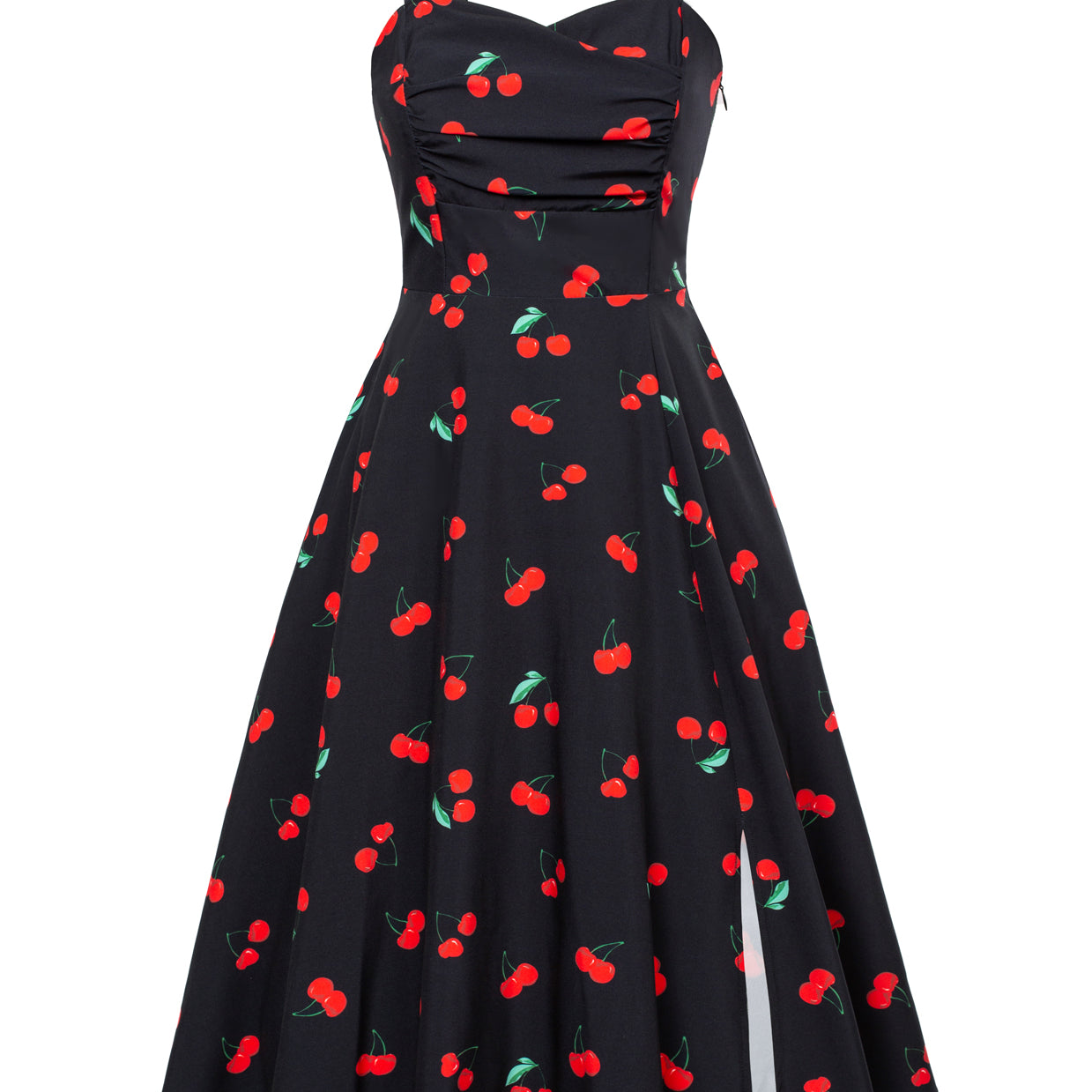 belle poque Vintage 1950s Cocktail Dress Ruched Slit A Line Swing Dress with Pockets Cherry