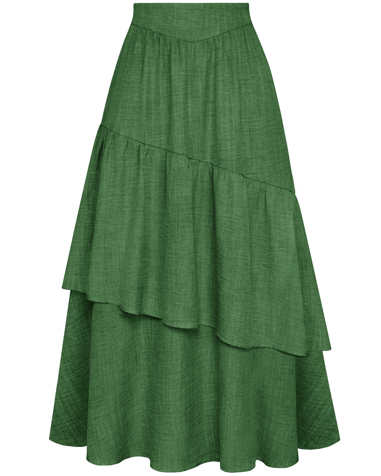 belle poque BP Women Vintage 2-Layer Swing Skirt Elastic High Waist Maxi Skirt Green