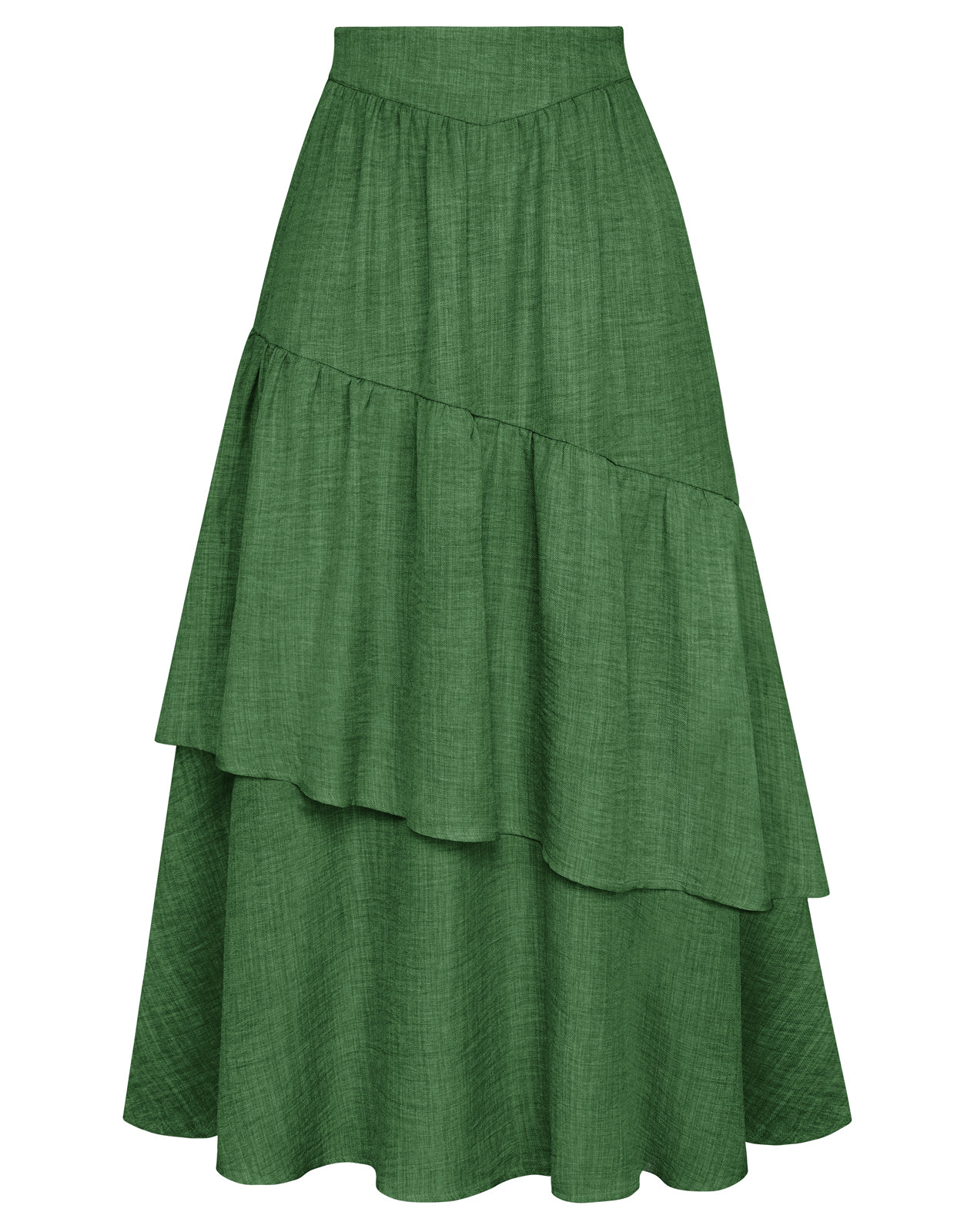 belle poque BP Women Vintage 2-Layer Swing Skirt Elastic High Waist Maxi Skirt Green