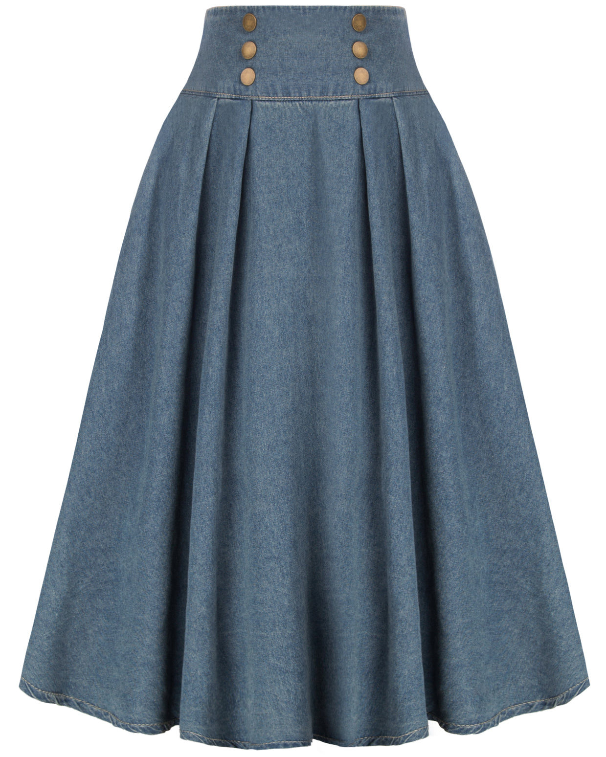 belle poque Swing Jean Skirt Elastic High Waist Buttons Decorated Skirt Lighe Blue