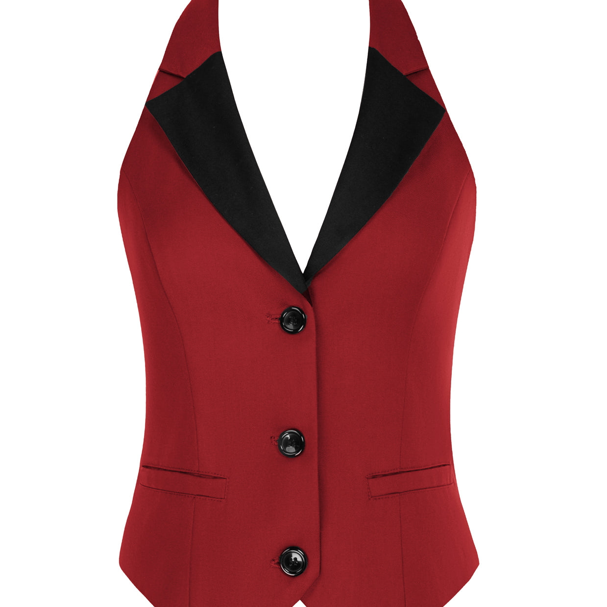 belle poque Waistcoat Vest Vintage Halter Lapel Button Down Suit Vest with Pockets Red