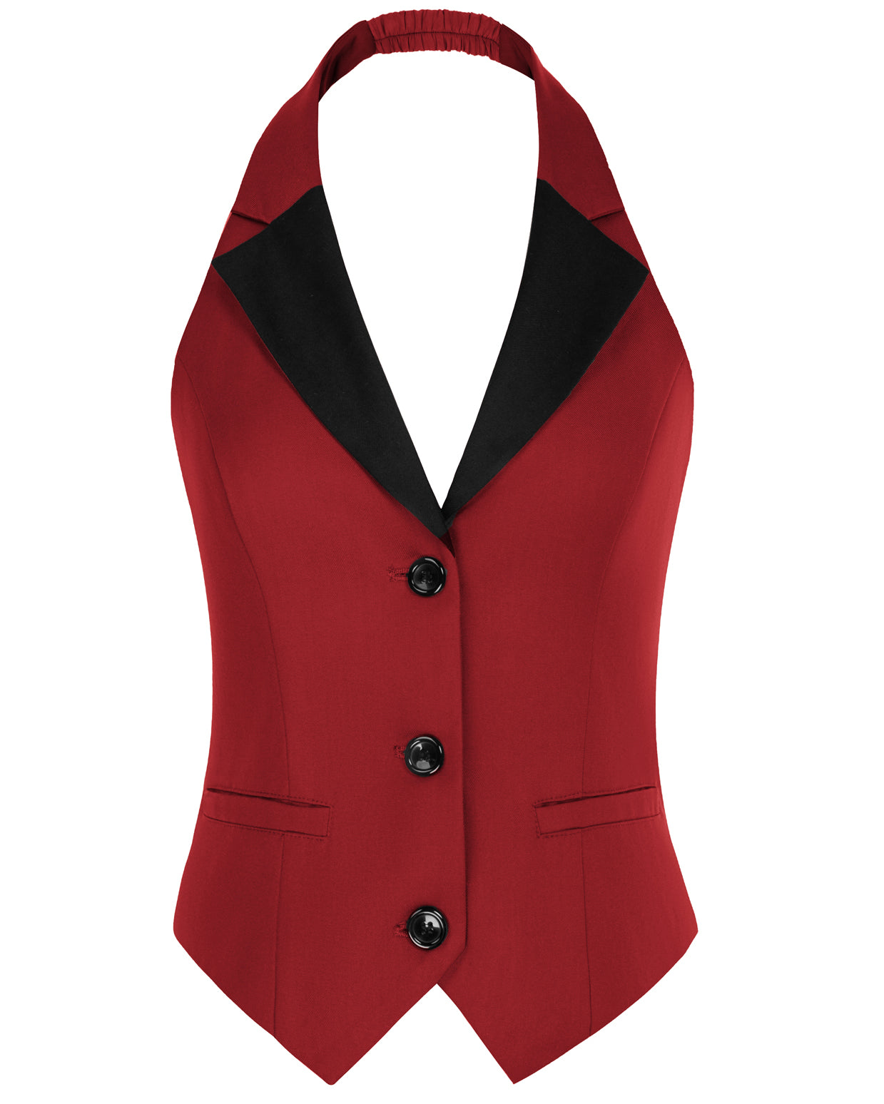 belle poque Waistcoat Vest Vintage Halter Lapel Button Down Suit Vest with Pockets Red