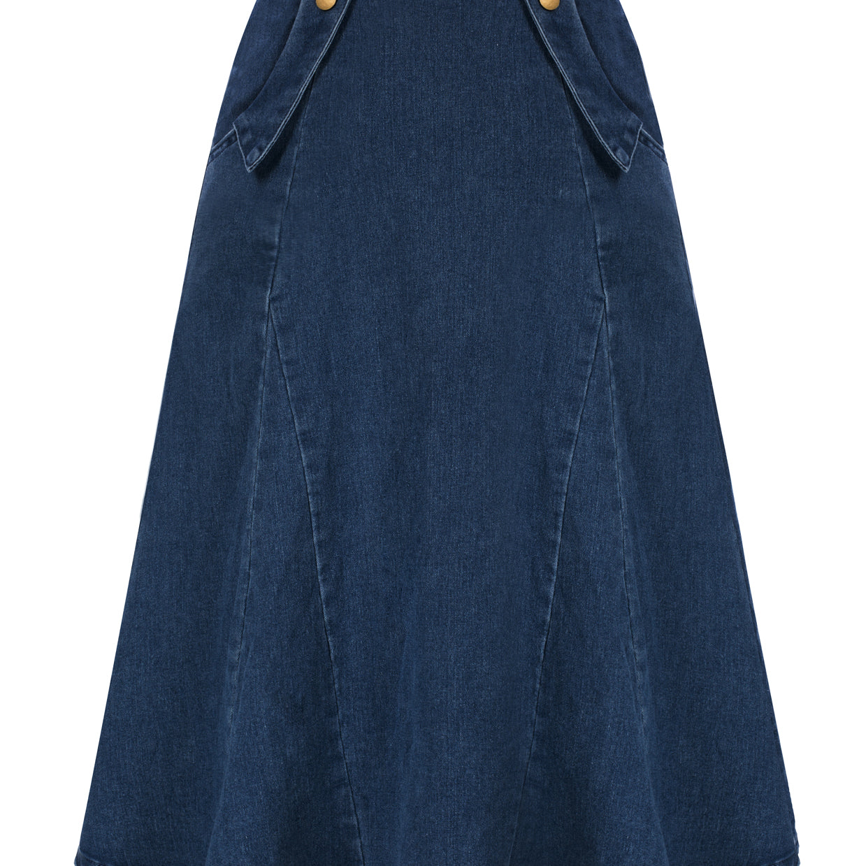 belle poque Denim Skirts Knee Length Vintage Elastic High Waist A-Line Midi Jean Skirts with Pockets Dark Blue