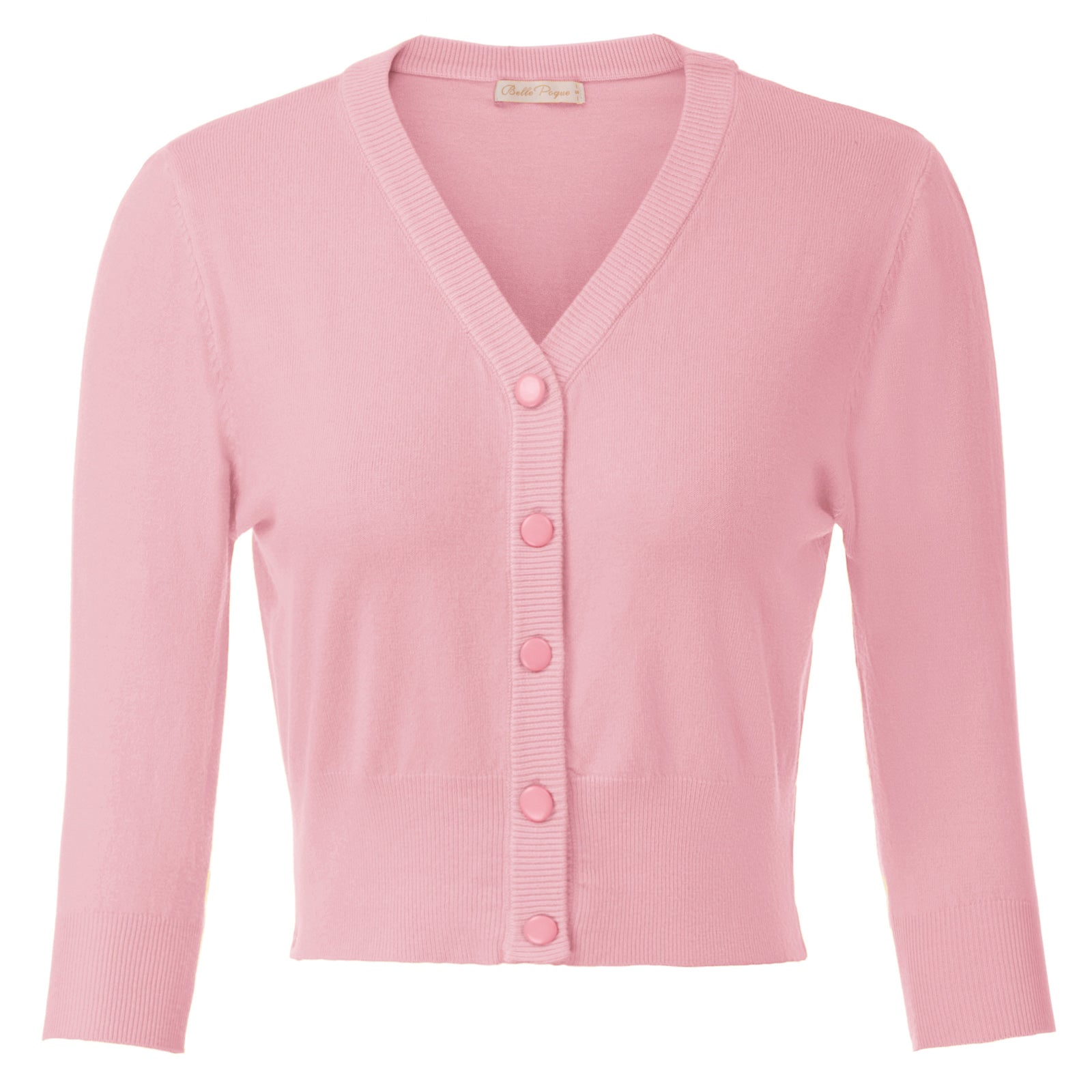 belle poque Cropped Cardigan 3/4 Sleeve V-Neck Button-up Sweater Knitwear