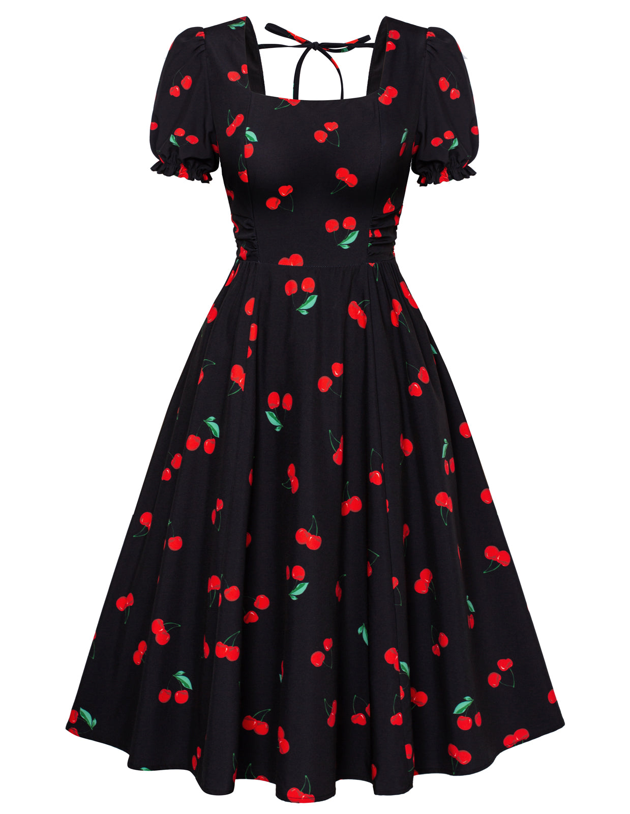 belle poque 1950s Vintage Spring Cottagecore Dresses Puff Sleeve Dress with Pockets Black