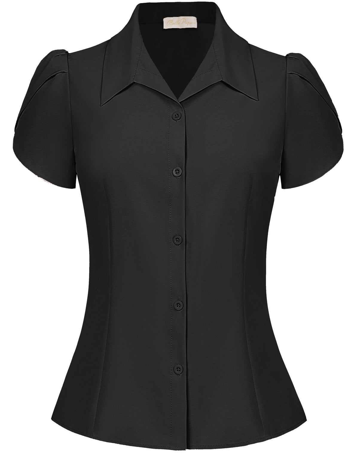 belle poque Business Casual Shirts Tops Summer Button Blouse for Women Black
