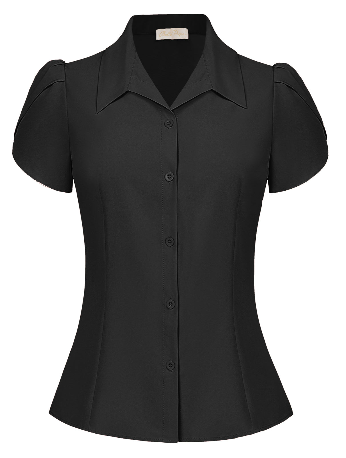belle poque Business Casual Shirts Tops Summer Button Blouse for Women Black
