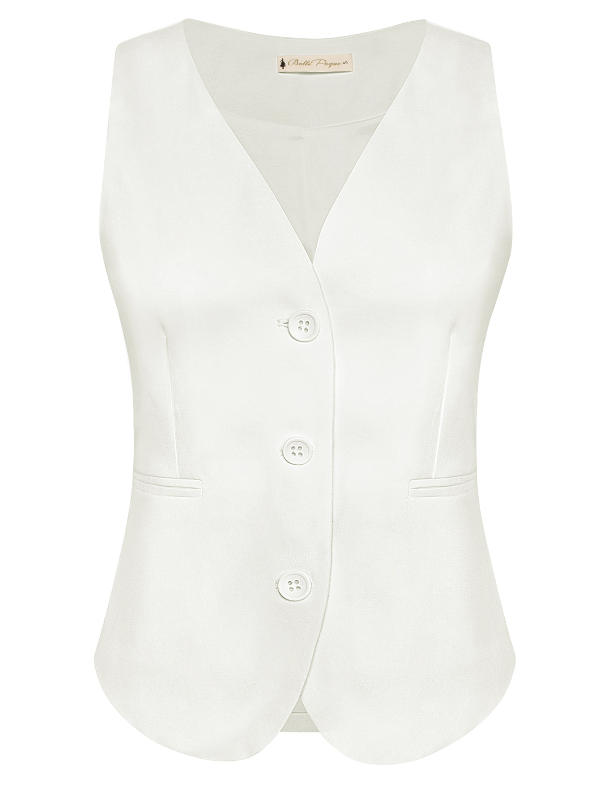 belle poque BP Women Vintage Single Breasted Waistcoat V-Neck Smocked Side Waist Vest White
