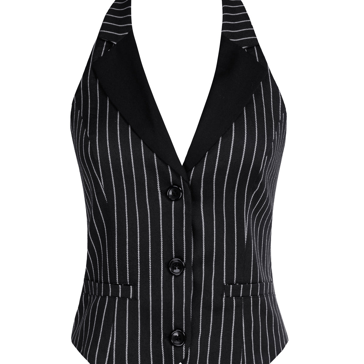 belle poque Waistcoat Vest Vintage Halter Lapel Button Down Suit Vest with Pockets Stripe