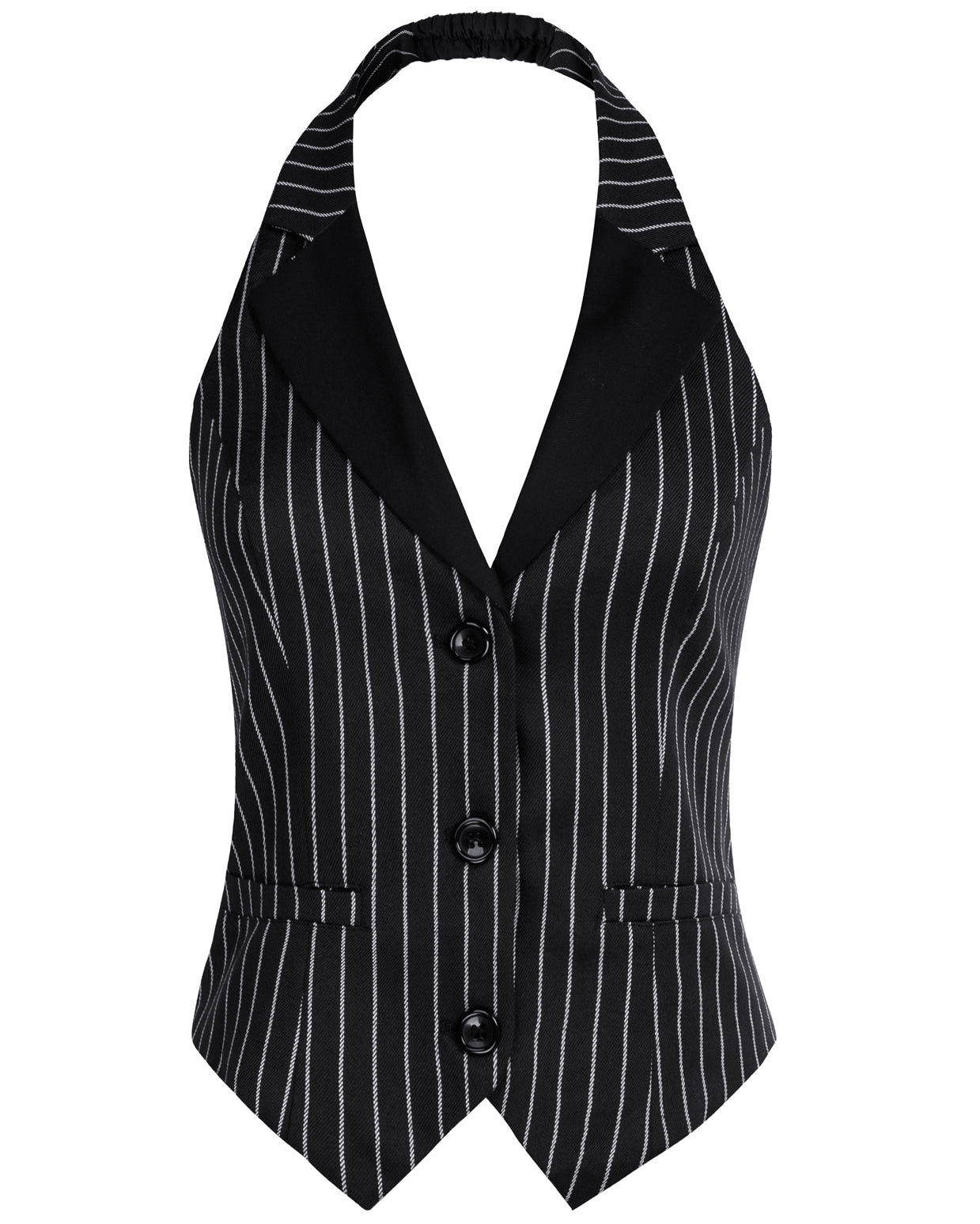 belle poque Waistcoat Vest Vintage Halter Lapel Button Down Suit Vest with Pockets Stripe