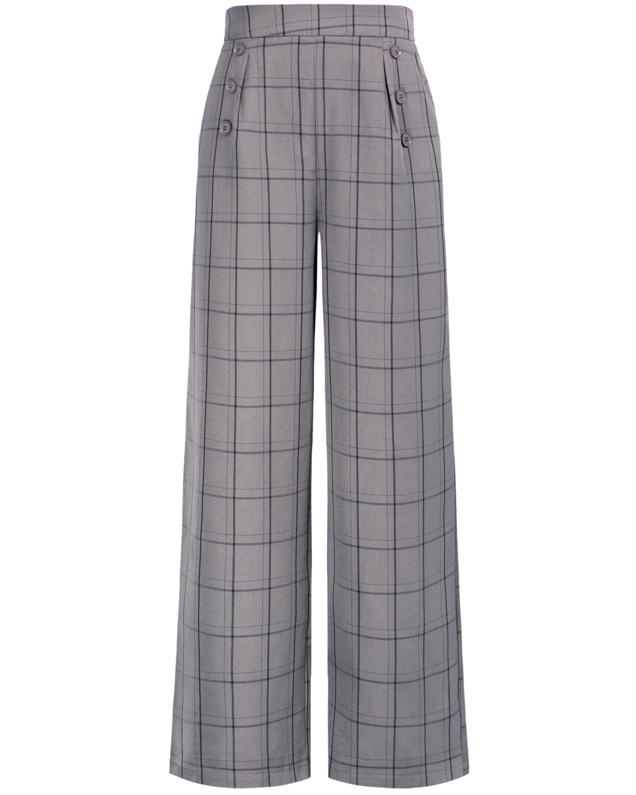 belle poque High Waisted Wide Leg Pants Button Decorated Casual Stretchy Trousers with Pockets Gray S