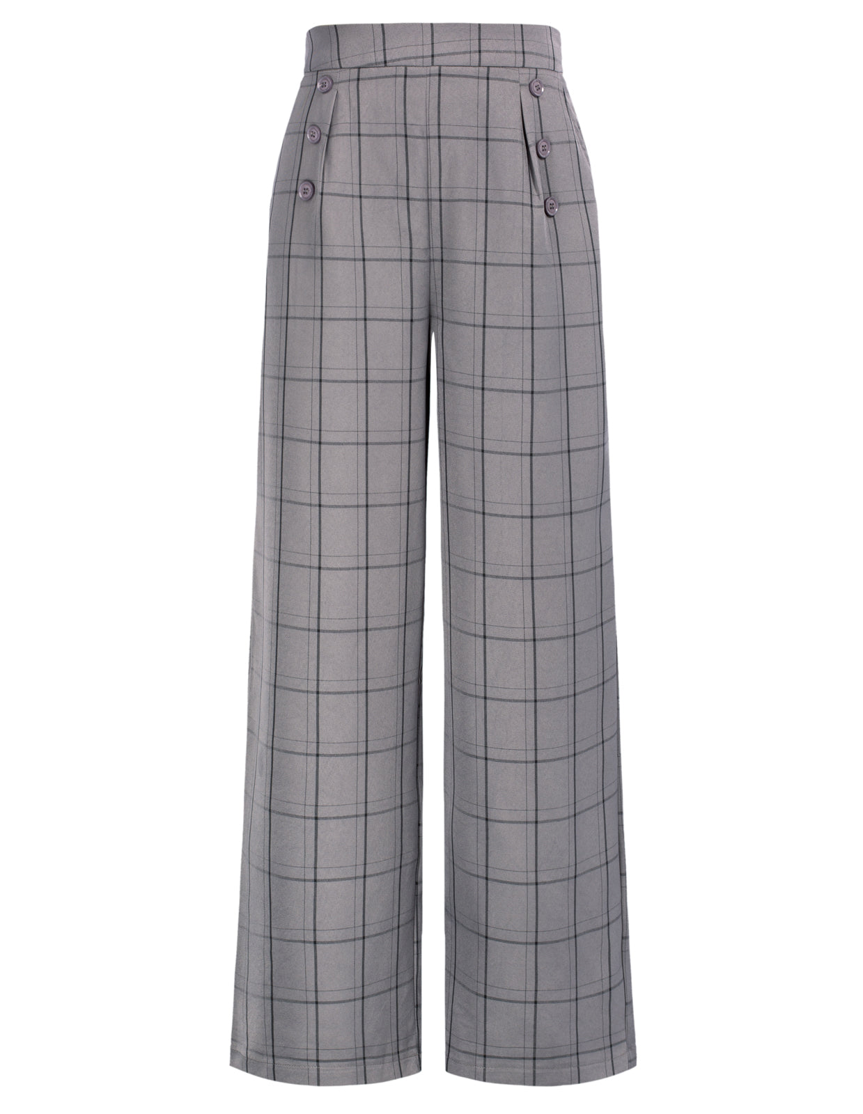 belle poque High Waisted Wide Leg Pants Button Decorated Casual Stretchy Trousers with Pockets Gray S