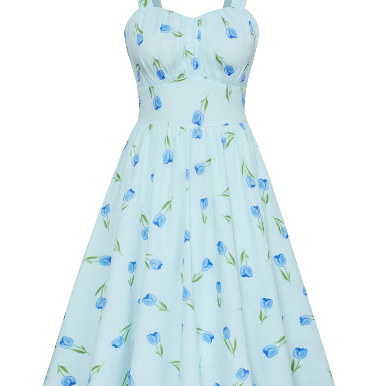 belle poque Vintage Two-Way Defined Waist Dress Ruched Bodice Flared A-Line Dress Blue