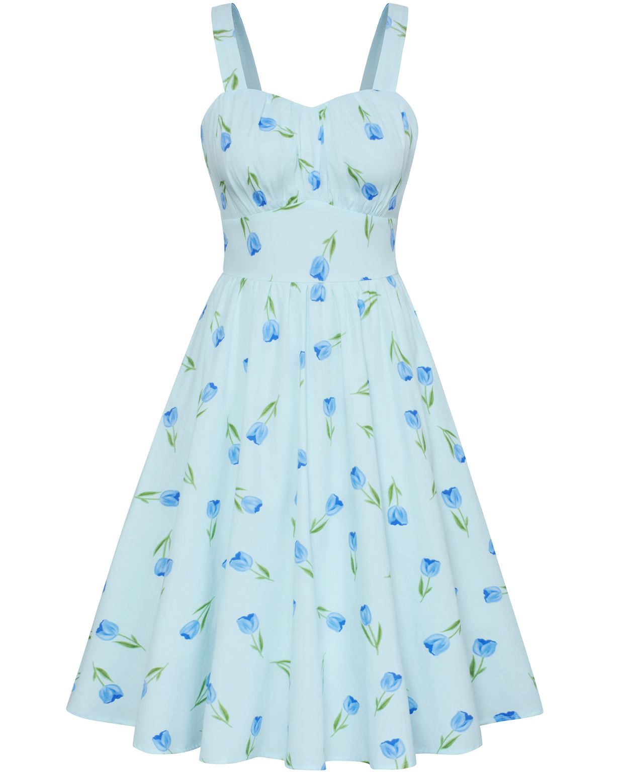 belle poque Vintage Two-Way Defined Waist Dress Ruched Bodice Flared A-Line Dress Blue