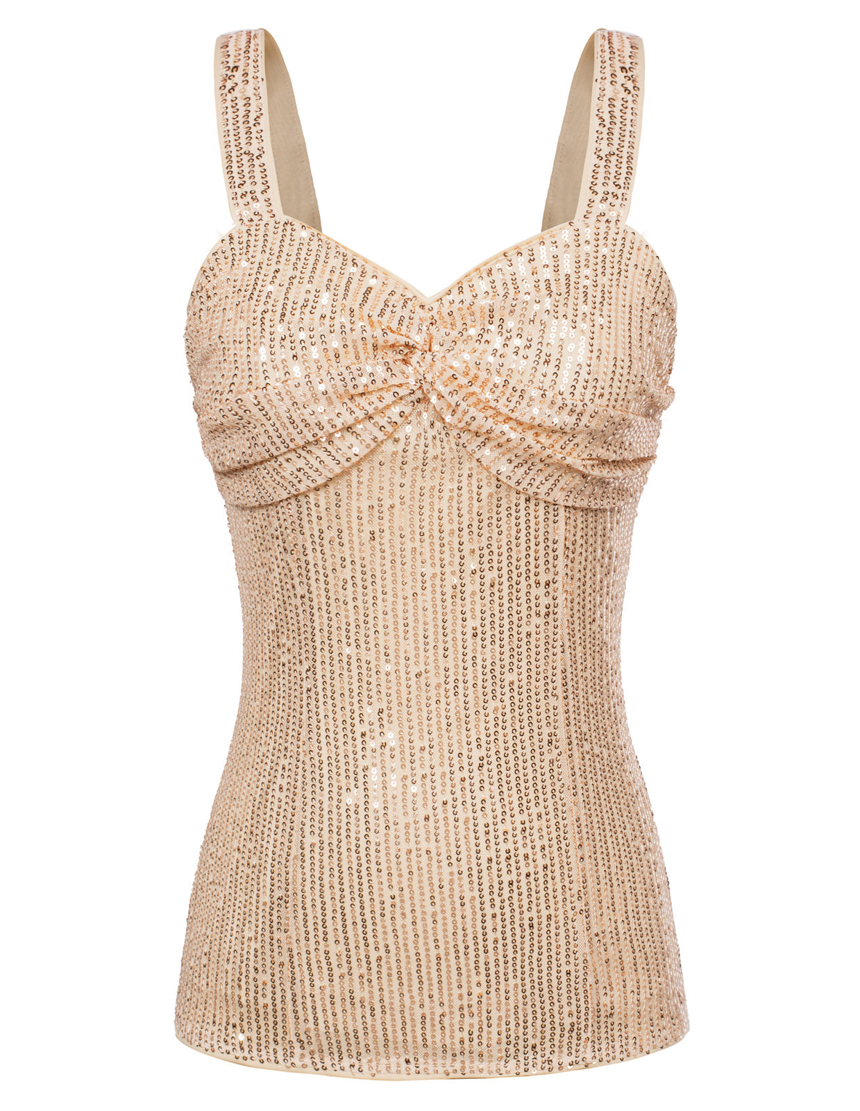 belle poque Seckill Offer⌛Vintage Sequined Tops Slim Fit Knotted Bodice Party Tops Apricot