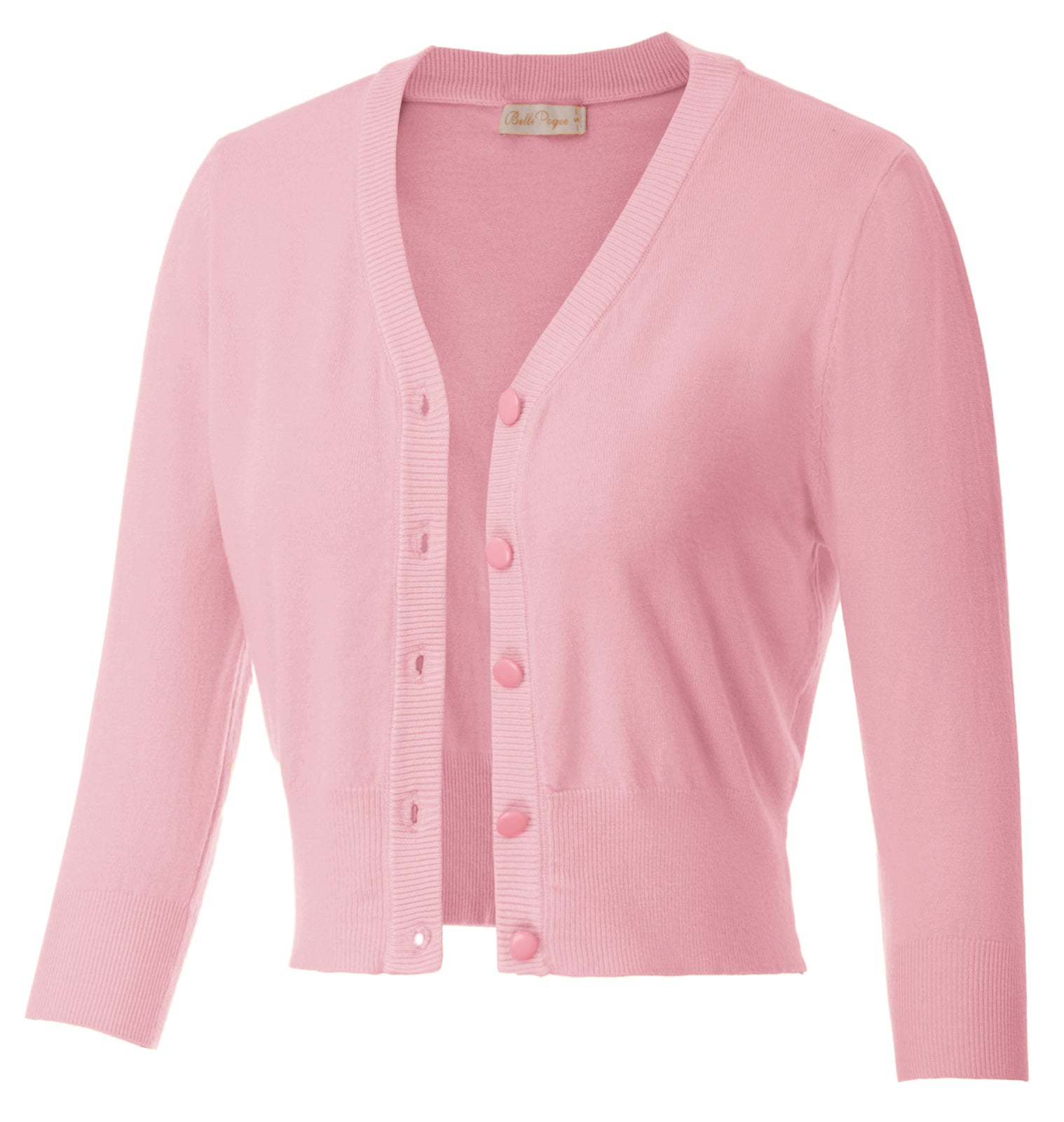 belle poque Cropped Cardigan 3/4 Sleeve V-Neck Button-up Sweater Knitwear