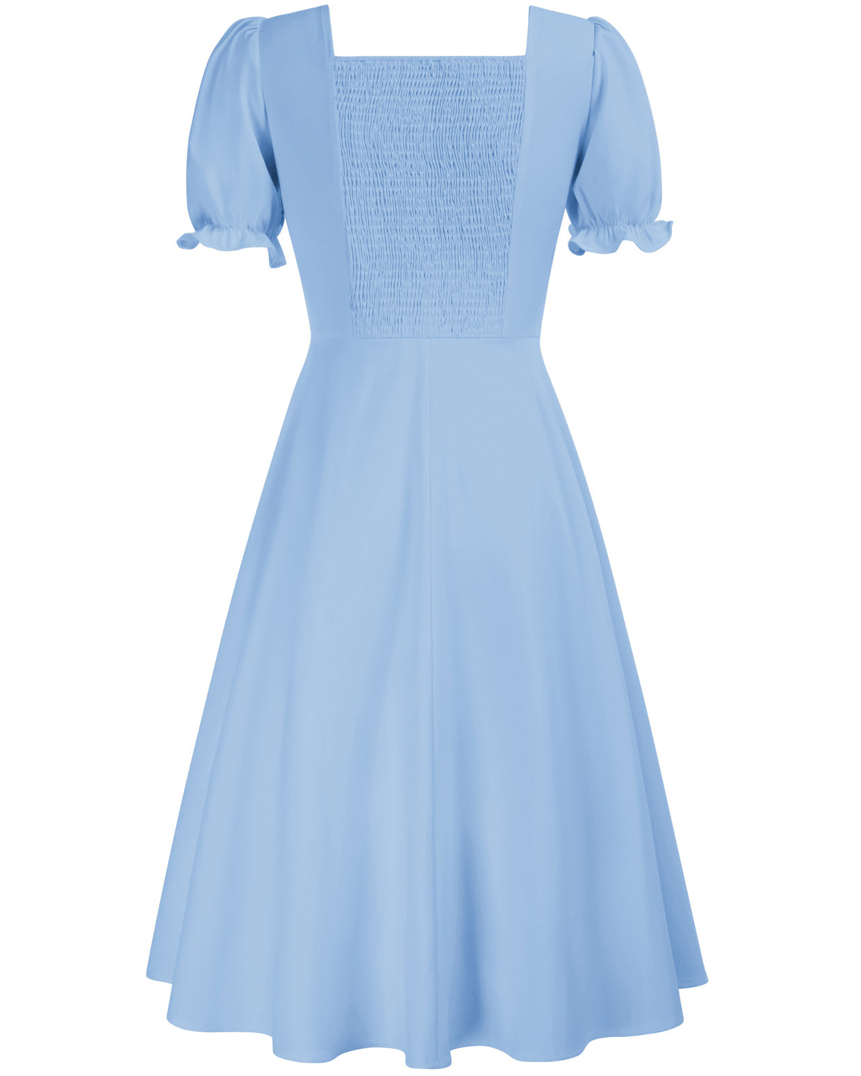 belle poque Vintage Buttons Decorated Dress Short Sleeve Square V-Neck A-Line Dress