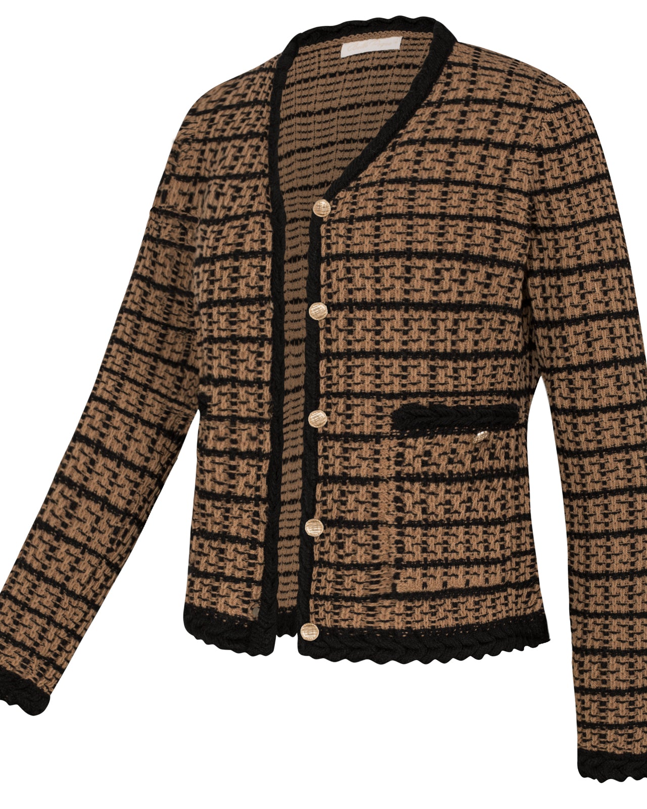 belle poque Contrast Color Cardigan Long Sleeve V-Neck Cable Knitted Sweater