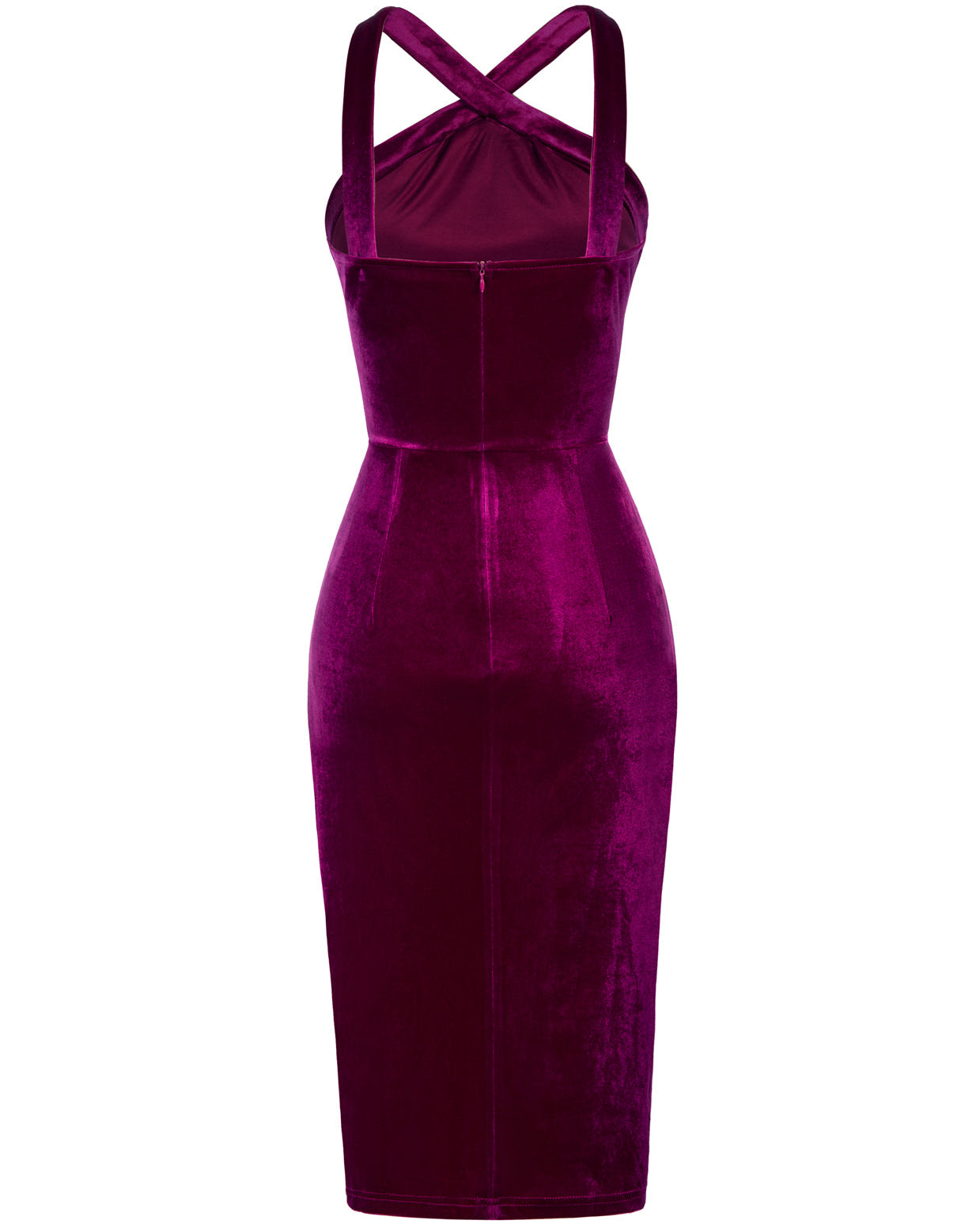 belle poque Vintage Front Slit Velvet Dress Halterneck Ruched Bodycon Dress