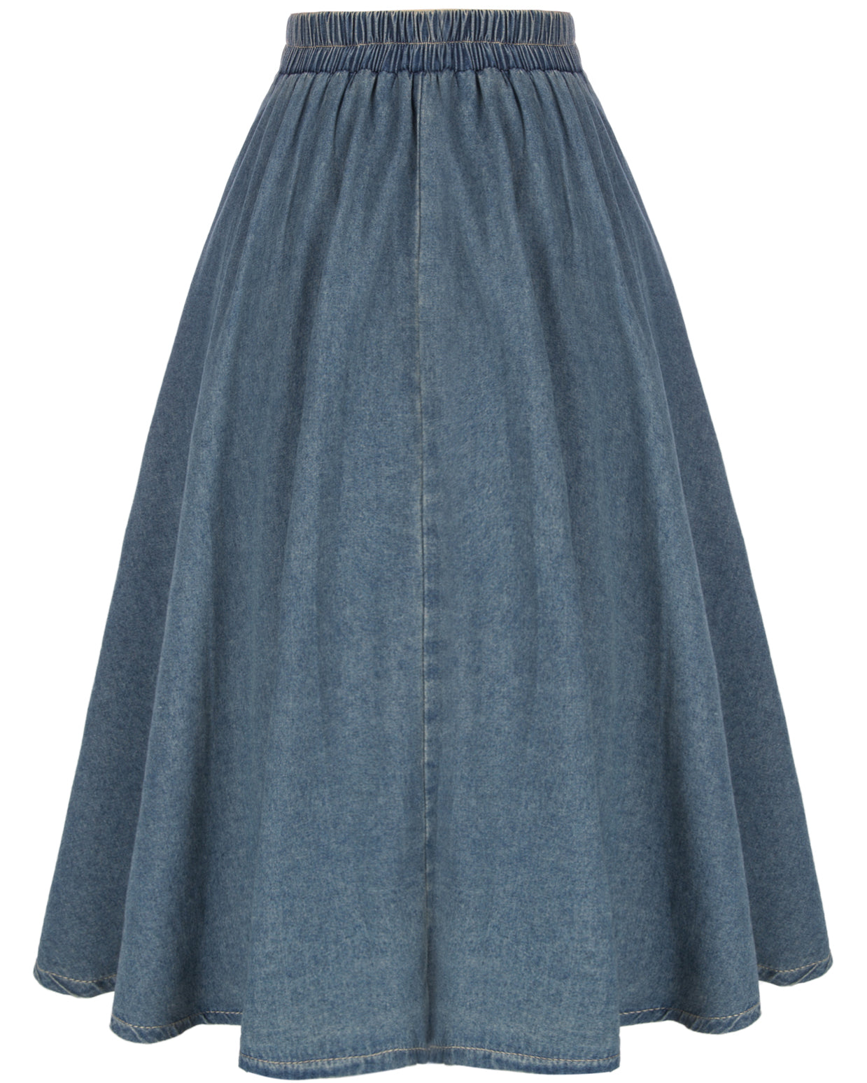 belle poque Swing Jean Skirt Elastic High Waist Buttons Decorated Skirt