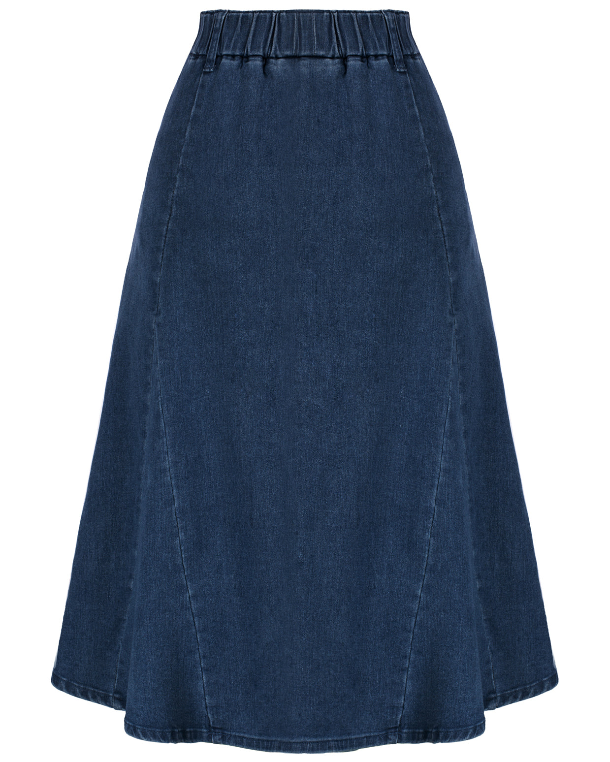 belle poque Denim Skirts Knee Length Vintage Elastic High Waist A-Line Midi Jean Skirts with Pockets