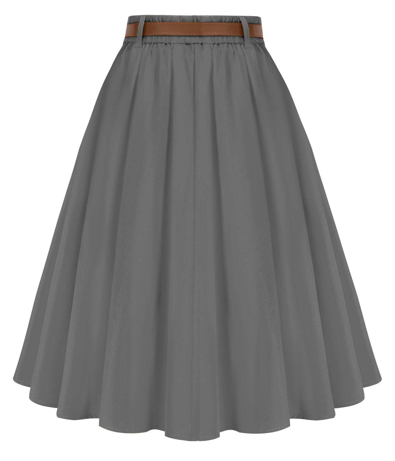 belle poque Swing Skirt with Belt Elastic High Waist Buttons Decorated Skirt